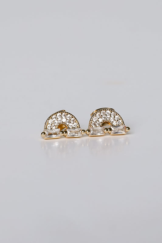 Ivy Gold Rhinestone Rainbow Stud Earrings