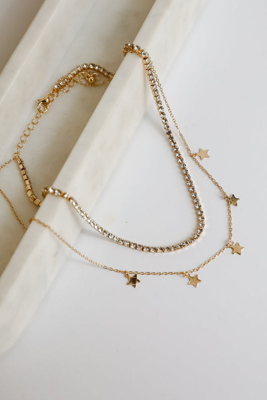FINAL SALE - Bri Gold Rhinestone Star Charm Layered Necklace