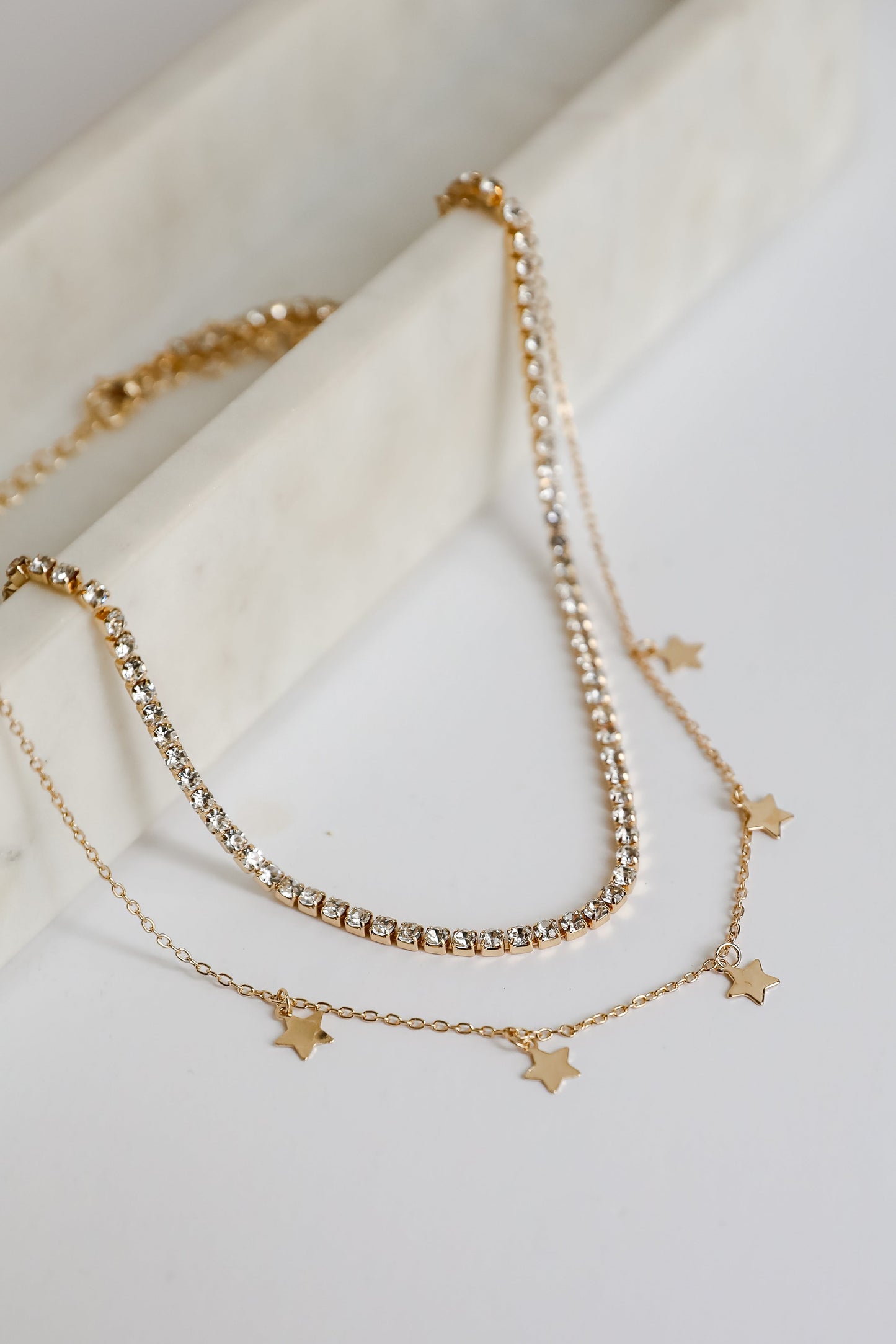 FINAL SALE - Bri Gold Rhinestone Star Charm Layered Necklace