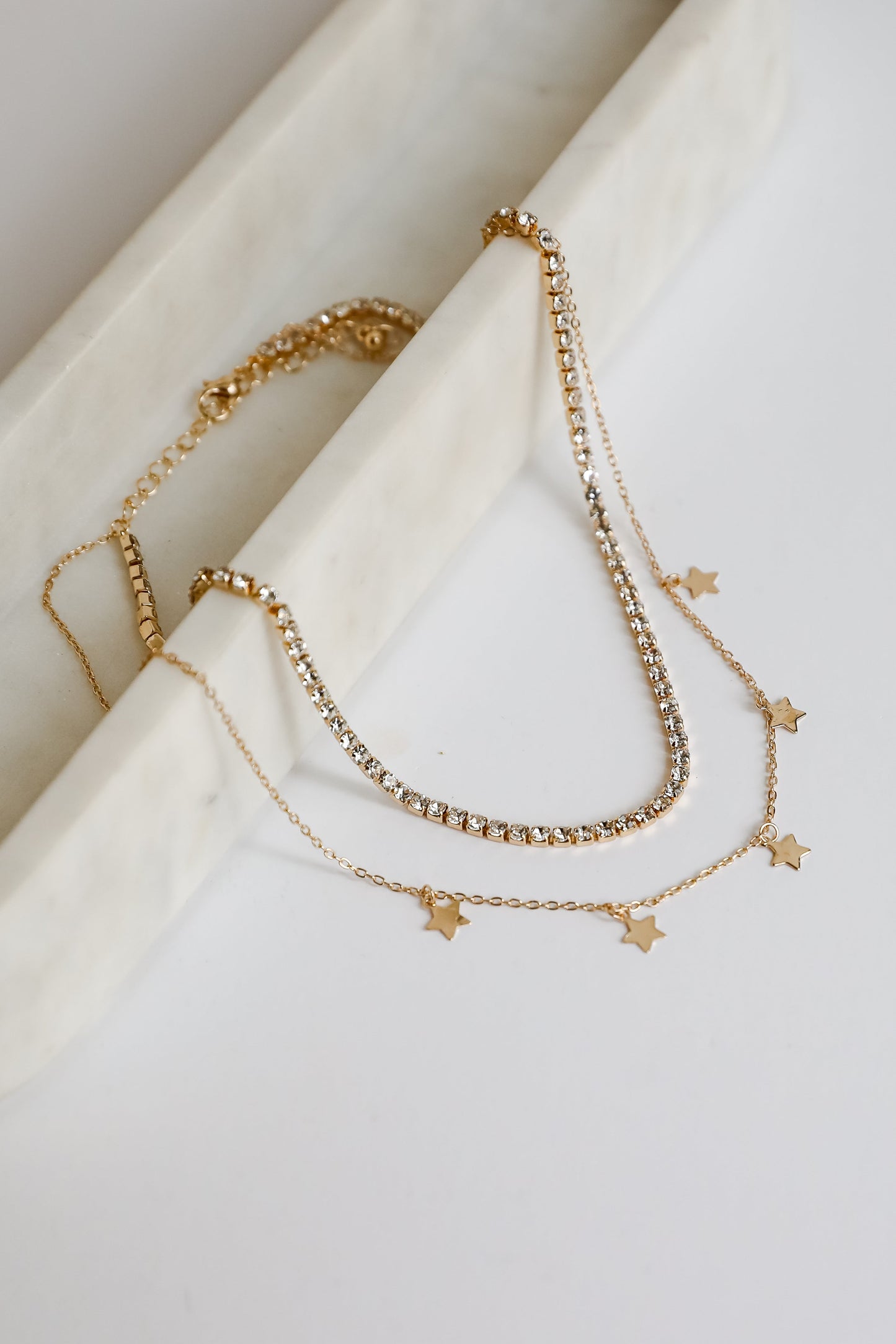 FINAL SALE - Bri Gold Rhinestone Star Charm Layered Necklace