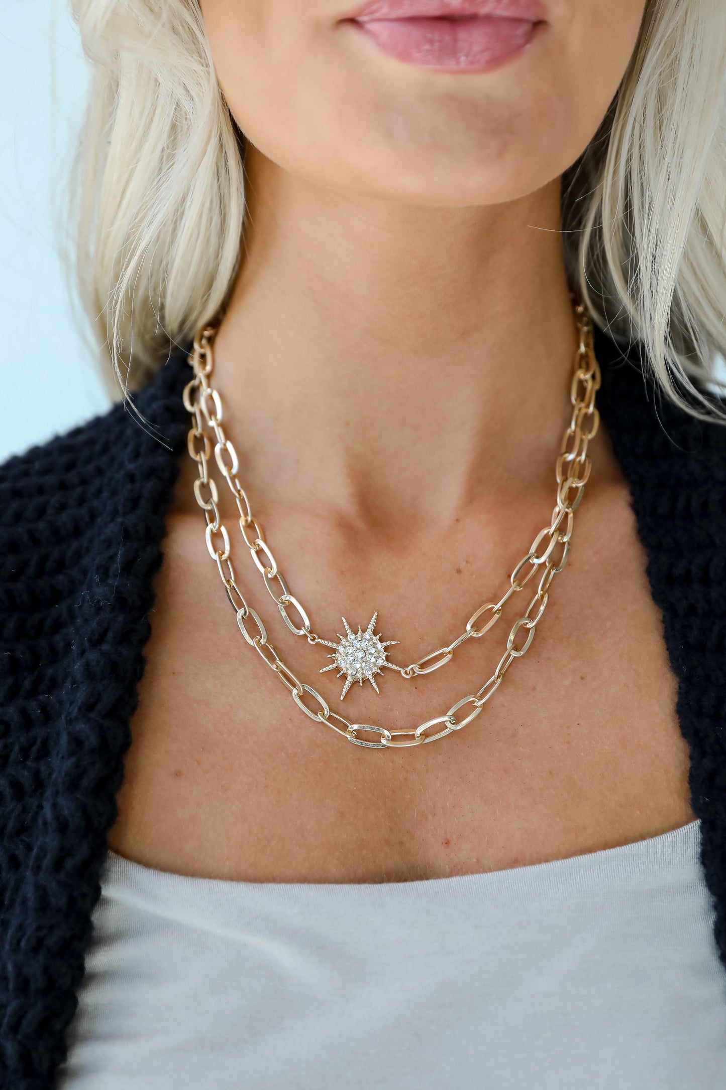 FINAL SALE - Bianca Gold Sunburst Layered Chain Necklace