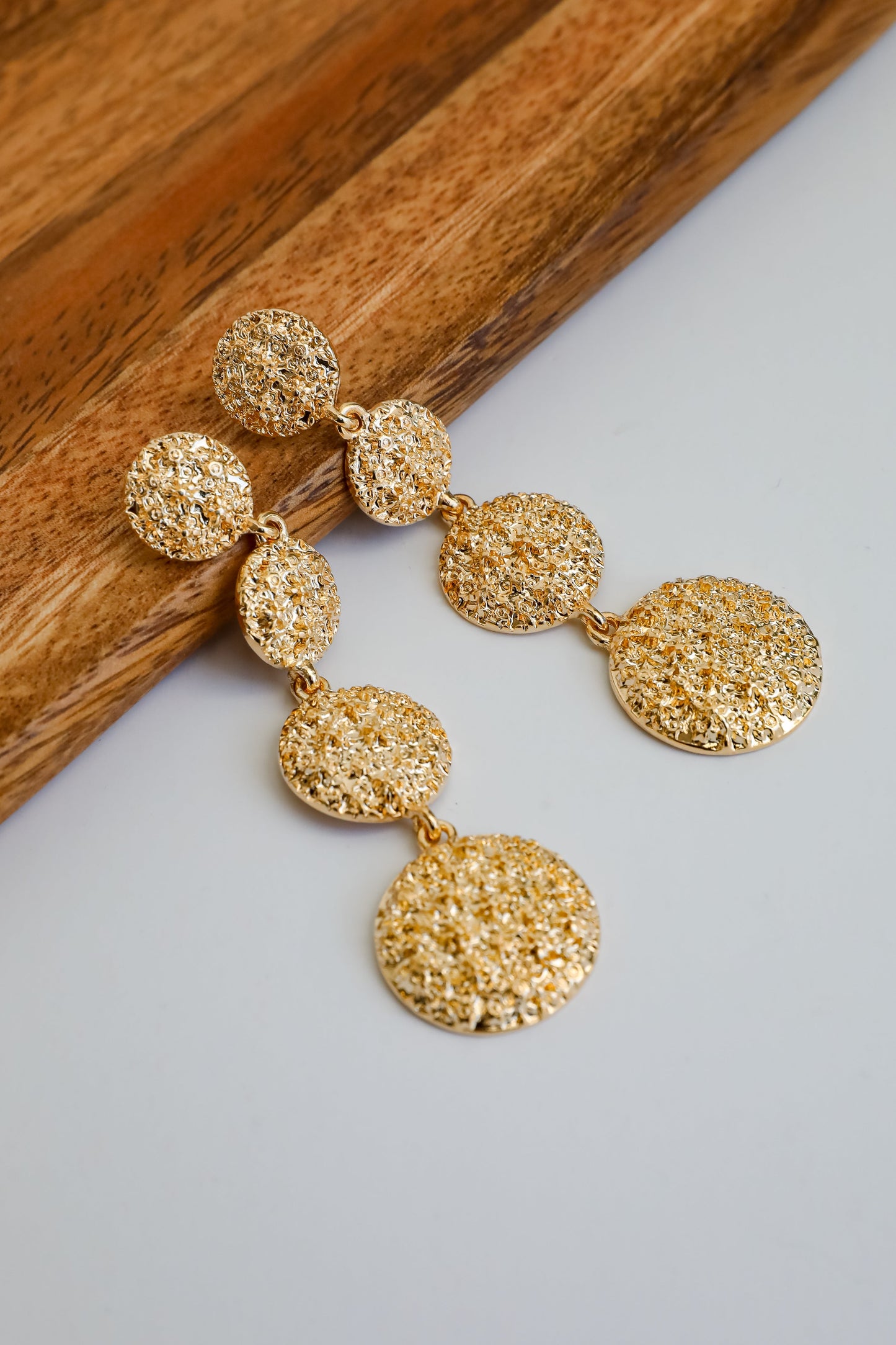 Sarah Gold Textured Drop Earrings