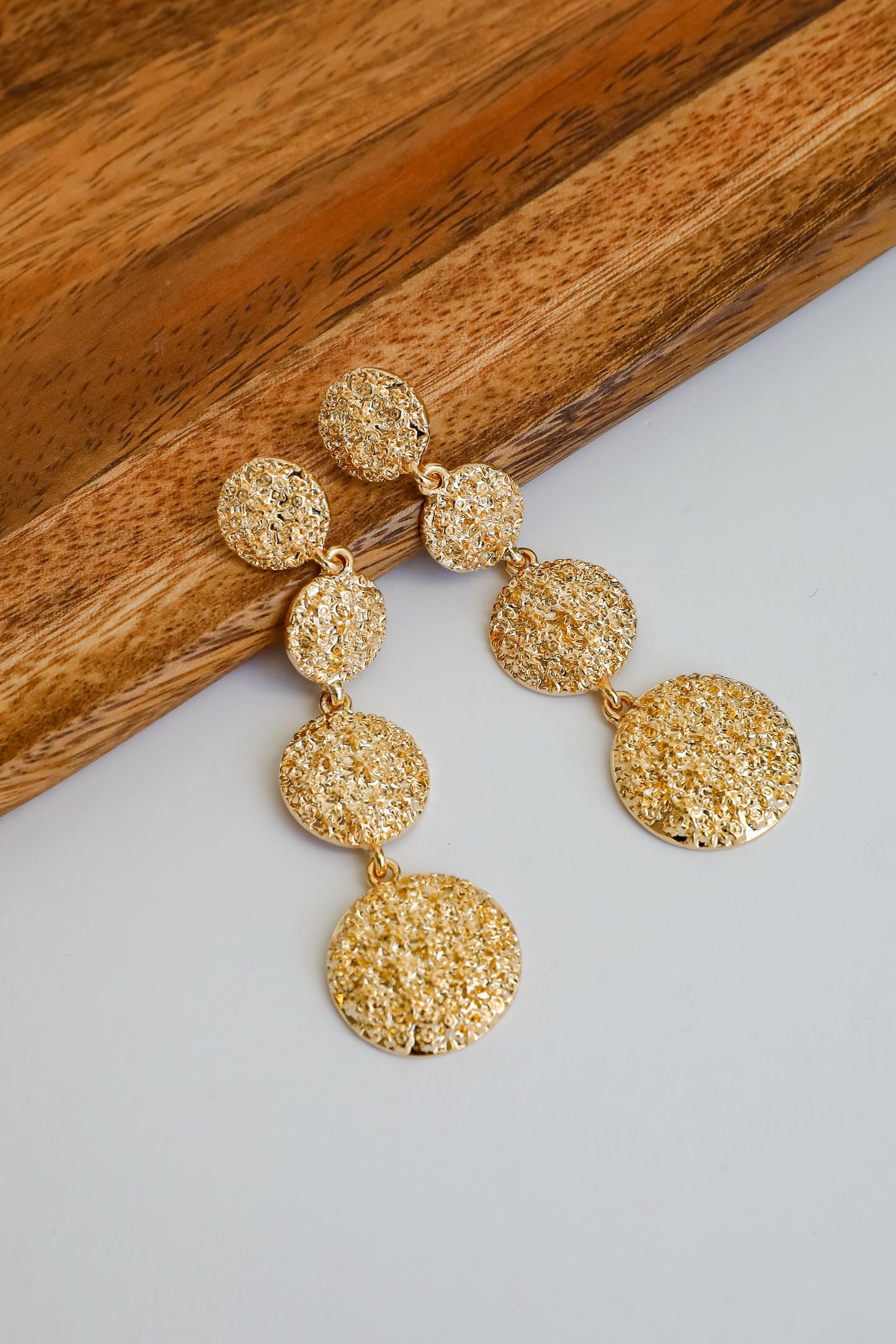 Sarah Gold Textured Drop Earrings