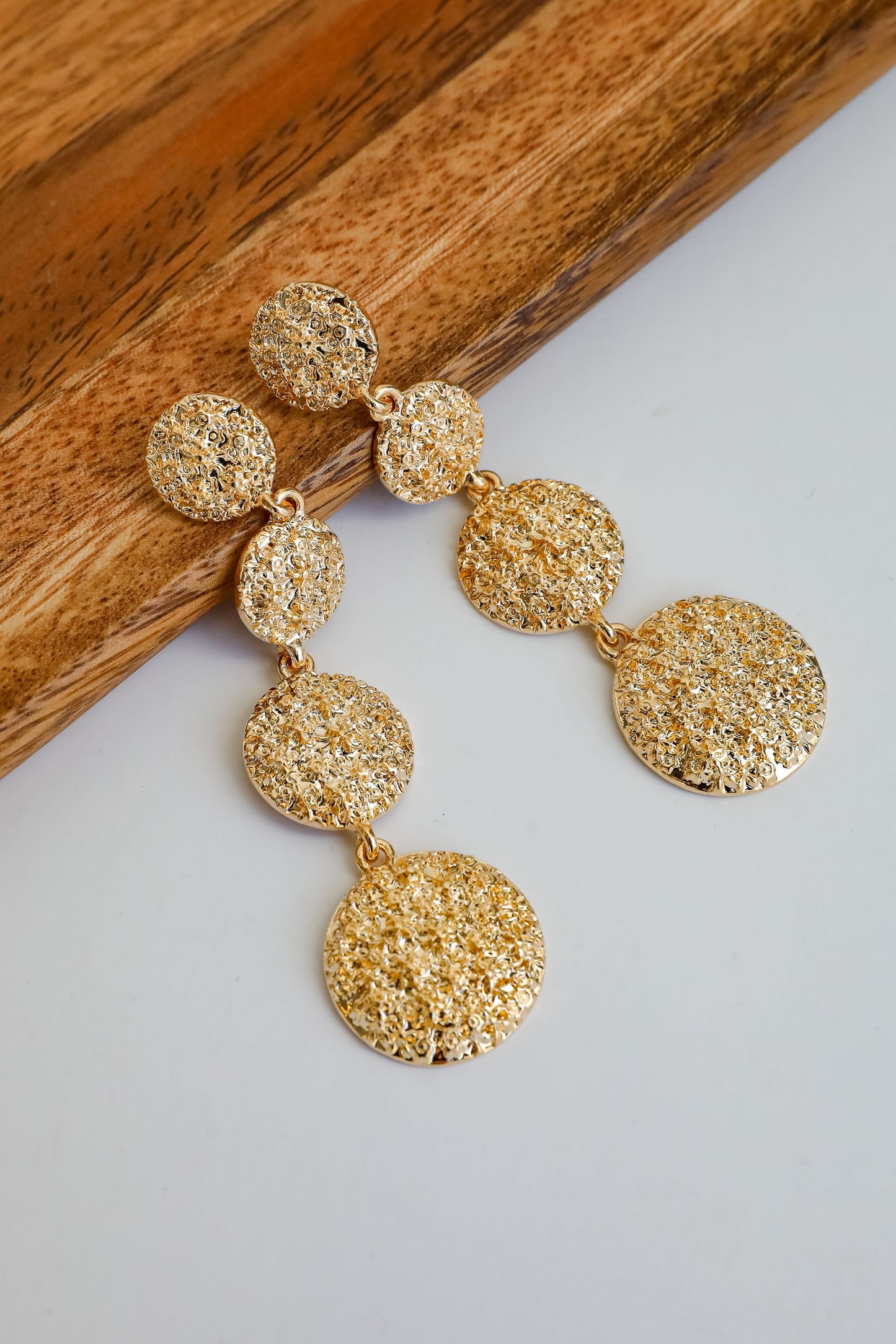 Sarah Gold Textured Drop Earrings