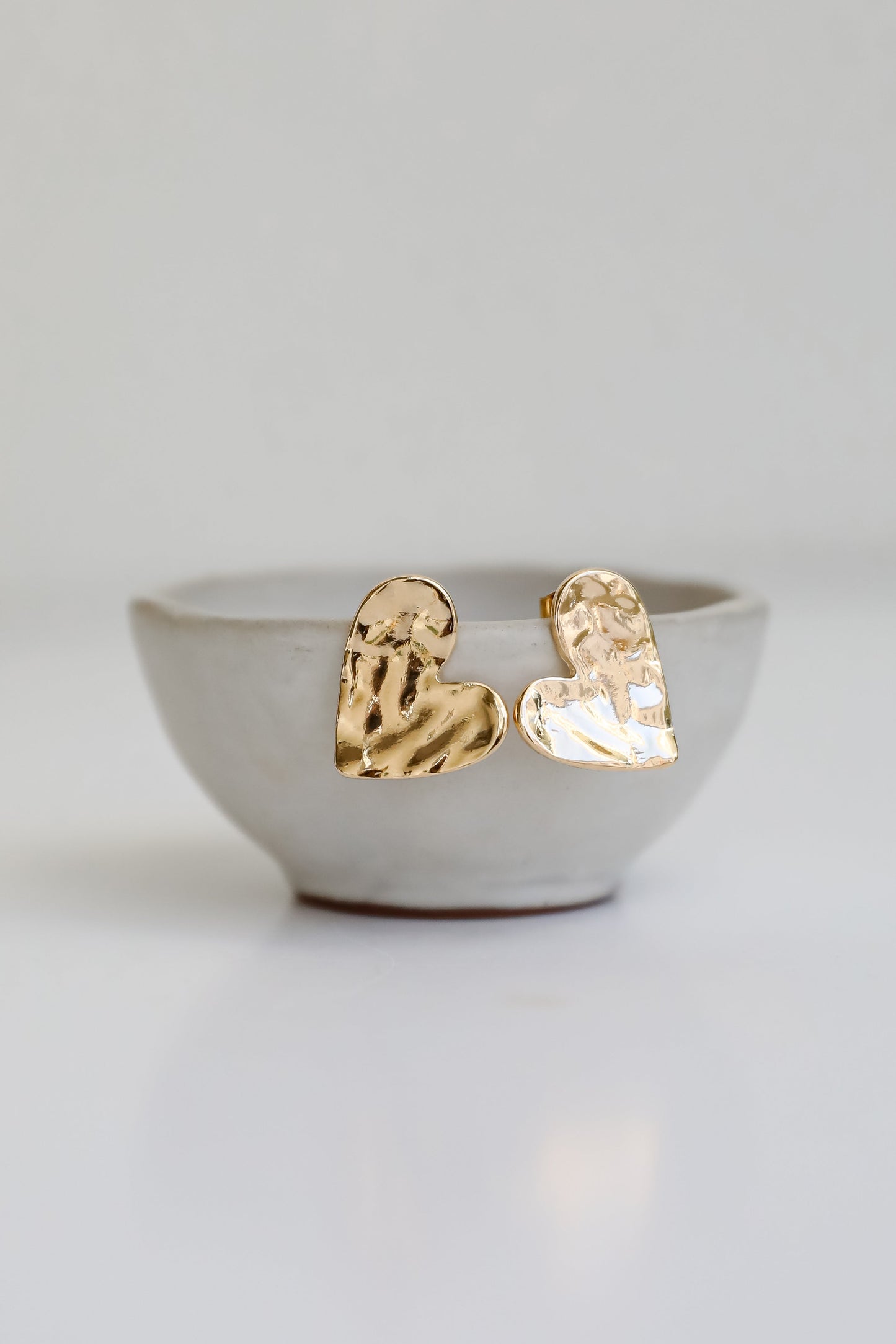 Meg Gold Hammered Heart Stud Earrings