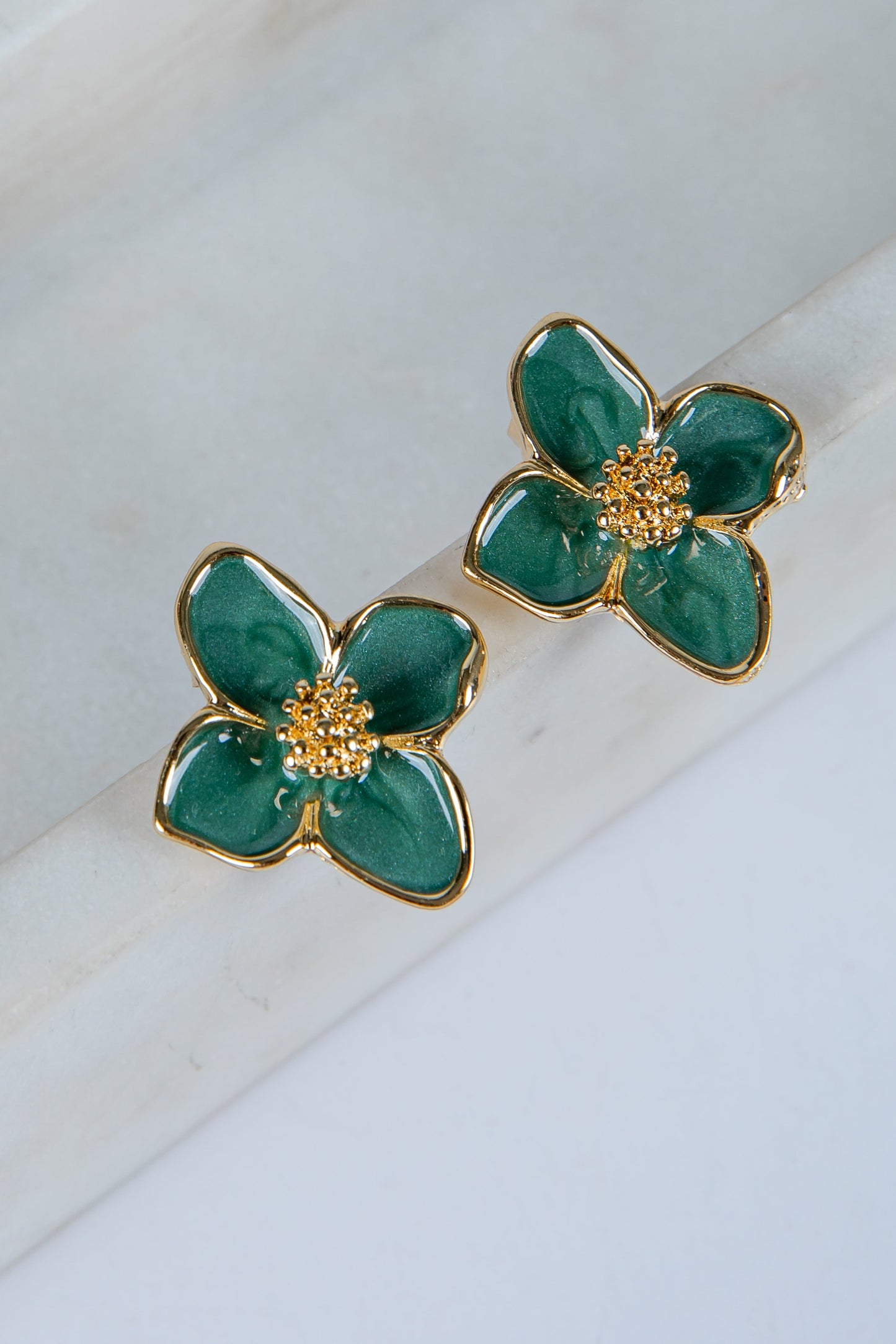 Nora Dark Green Flower Earrings