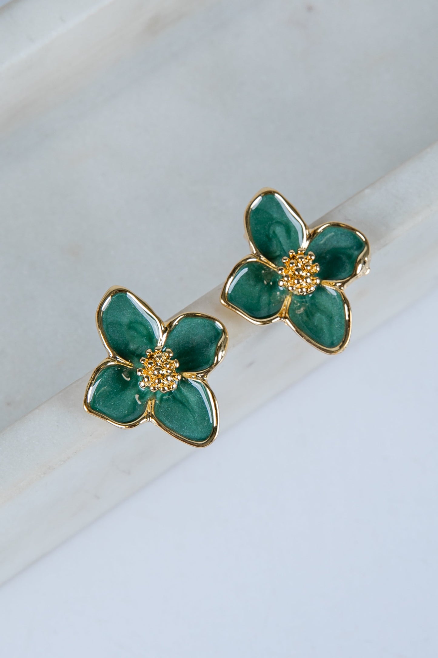 Nora Dark Green Flower Earrings