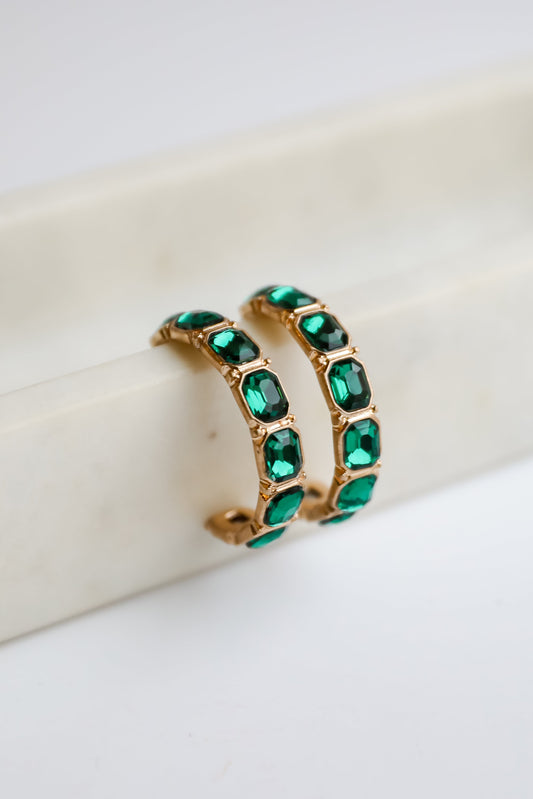FINAL SALE - Marlee Green Gemstone Hoop Earrings