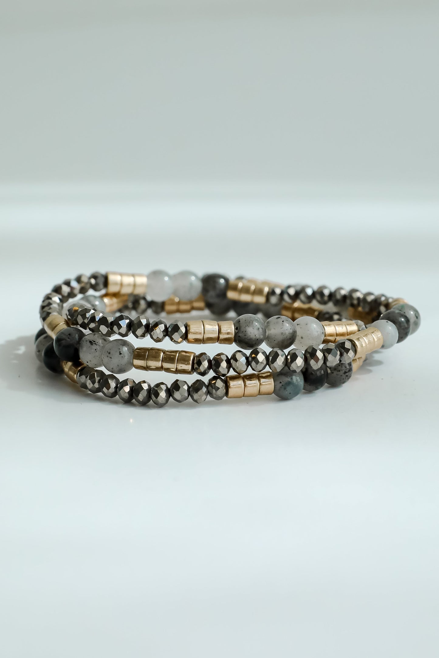 FINAL SALE - Andrea Grey Beaded Bracelet Set