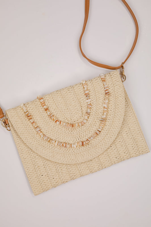 Sunkissed Glow Ivory Seashell Straw Clutch
