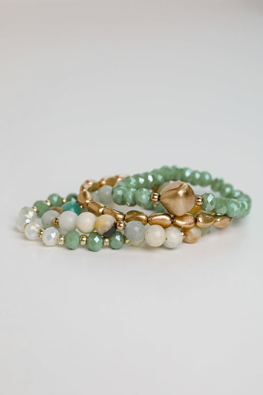 FINAL SALE - Eloise Mint Beaded Bracelet Set