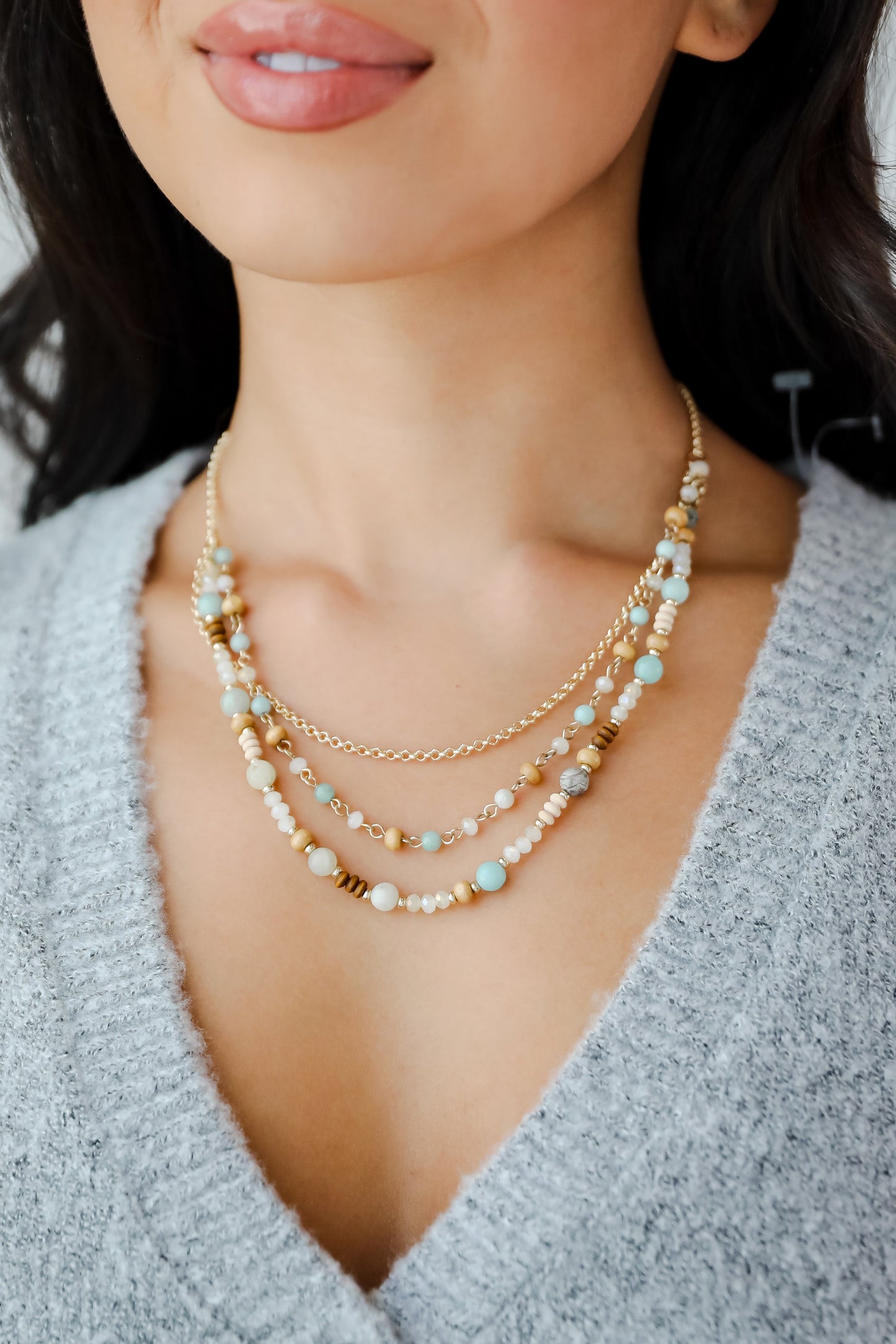 FINAL SALE - Eloise Mint Beaded Layered Necklace