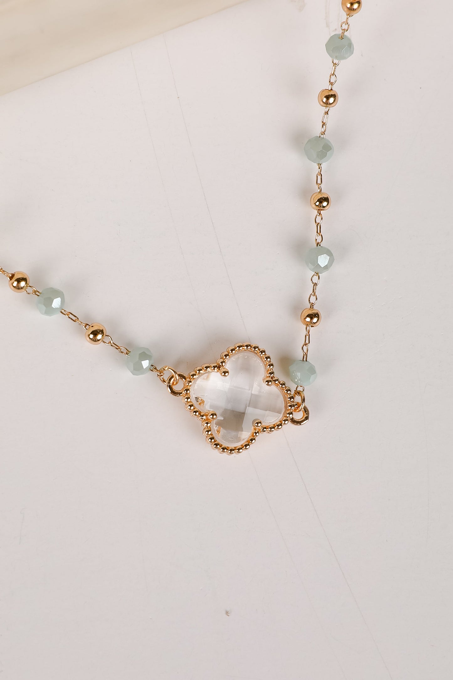 Rowan Mint Beaded Quatrefoil Charm Necklace