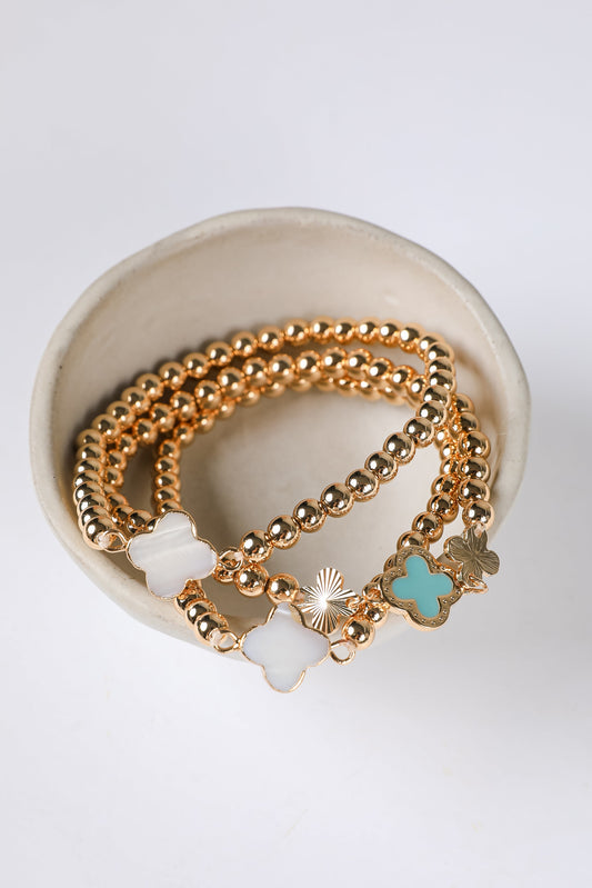 Maggie Beaded Quatrefoil Charm Bracelet Set