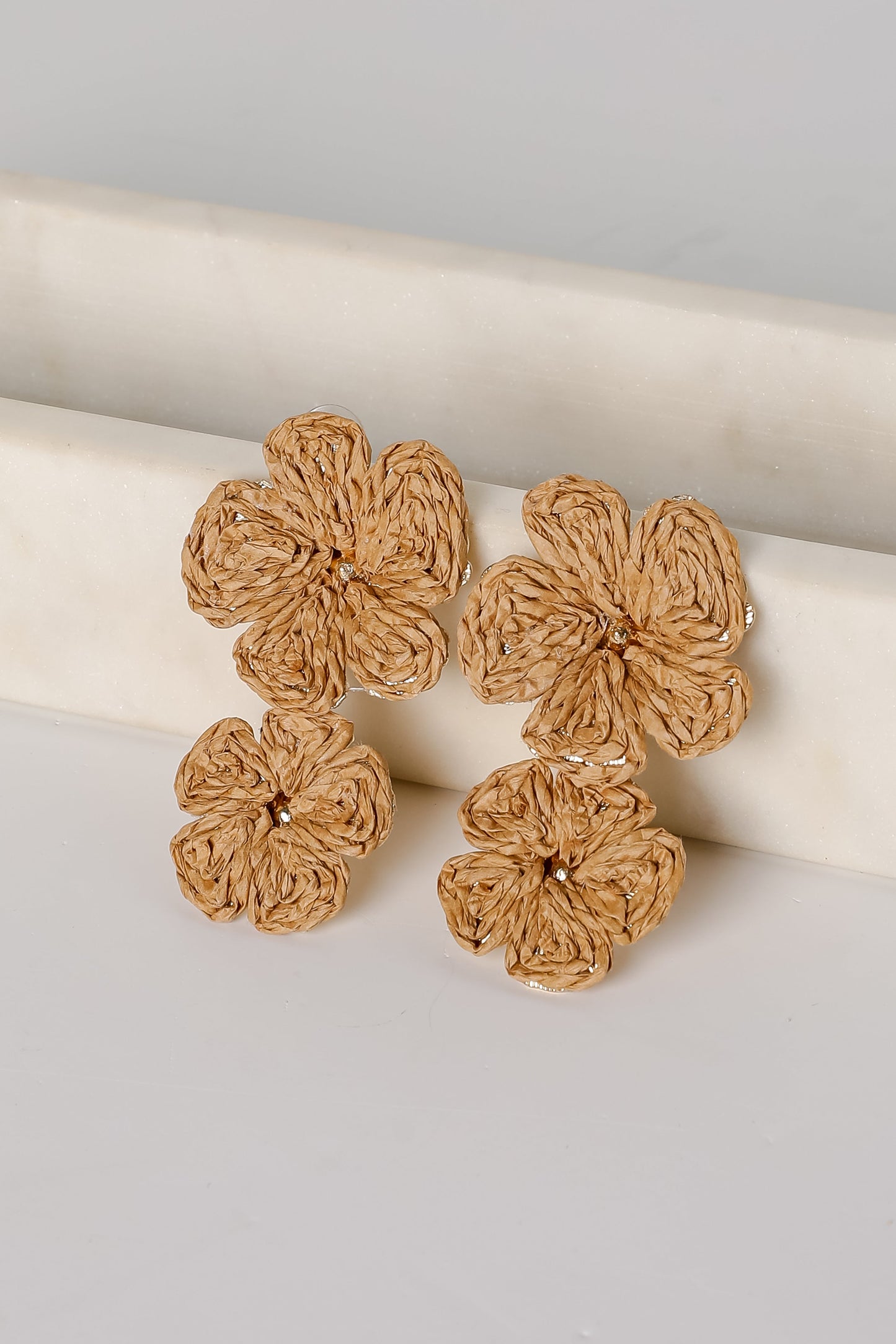 FINAL SALE - Gracie Straw Flower Drop Earrings