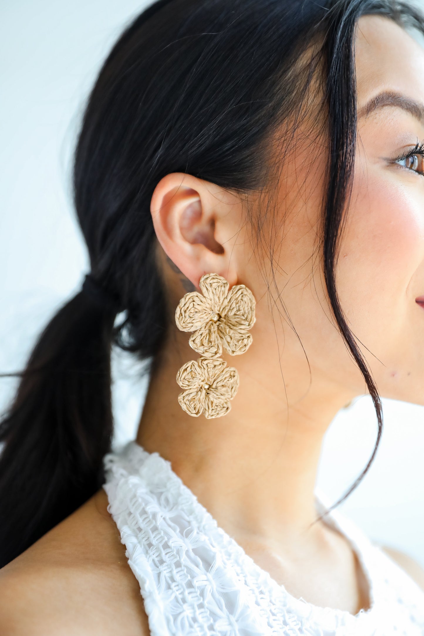FINAL SALE - Gracie Straw Flower Drop Earrings