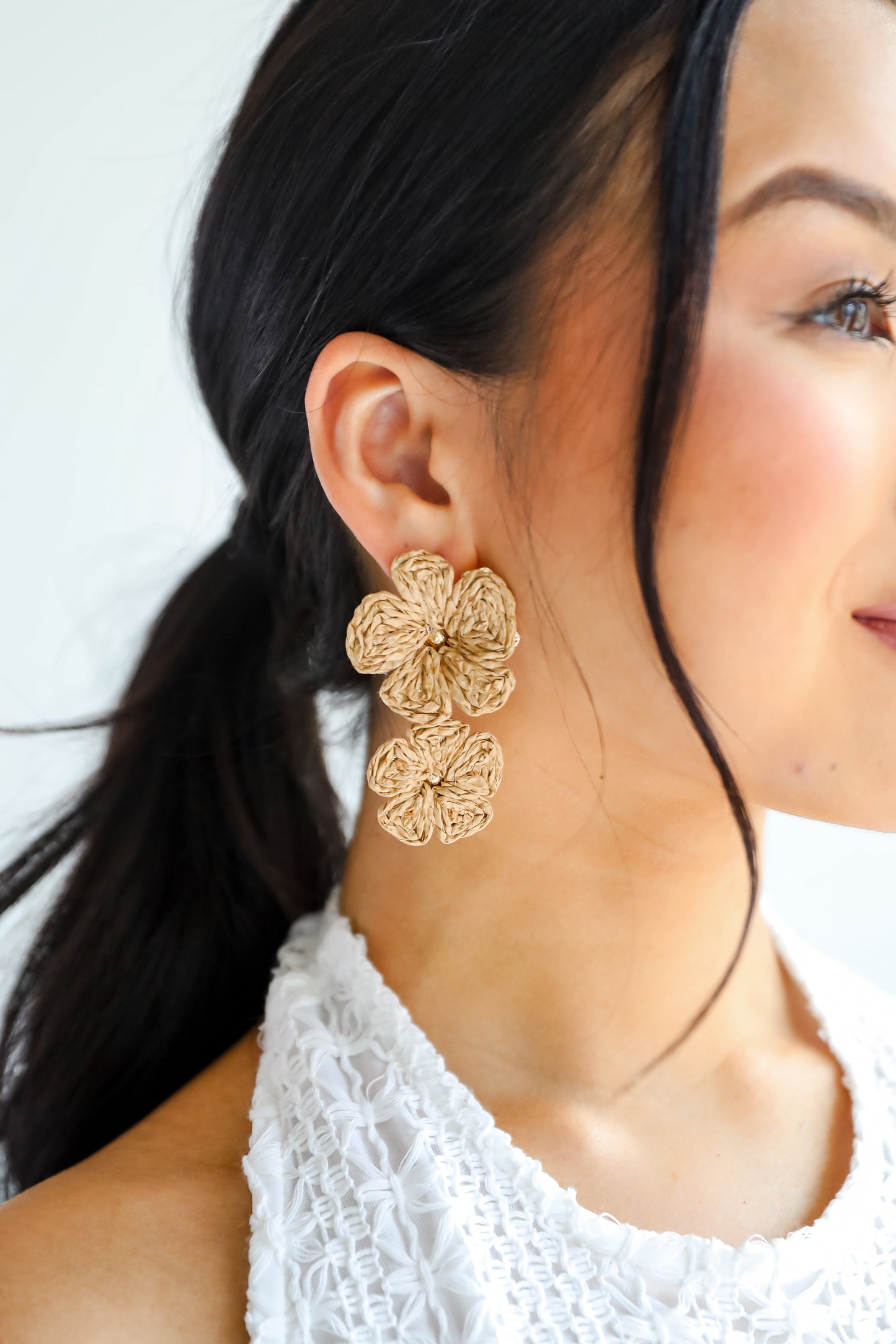 FINAL SALE - Gracie Straw Flower Drop Earrings