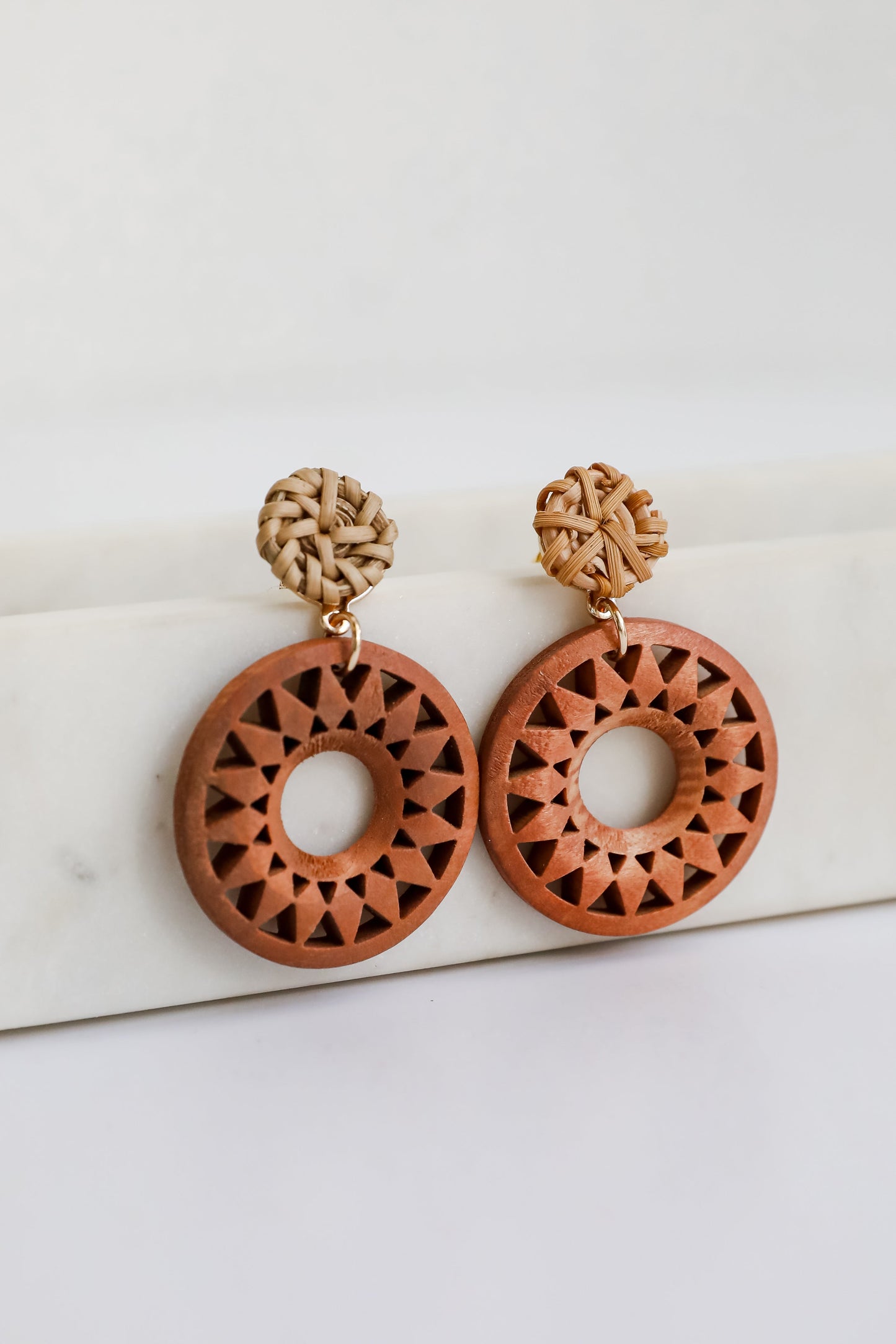 FINAL SALE - Mariana Natural Wooden Circle Drop Earrings