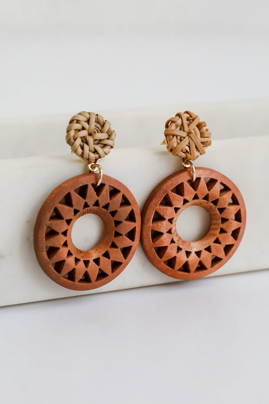 FINAL SALE - Mariana Natural Wooden Circle Drop Earrings