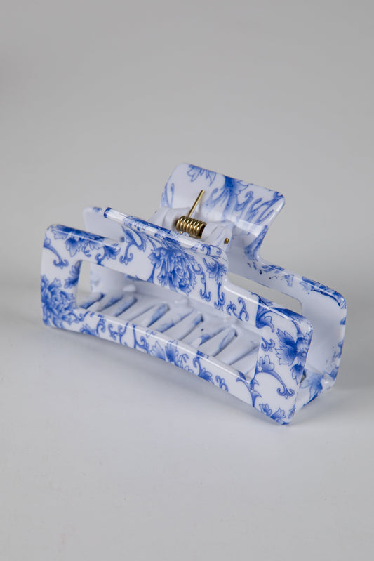 Sweet Credentials Navy Floral Large Rectangle Claw Hair Clip