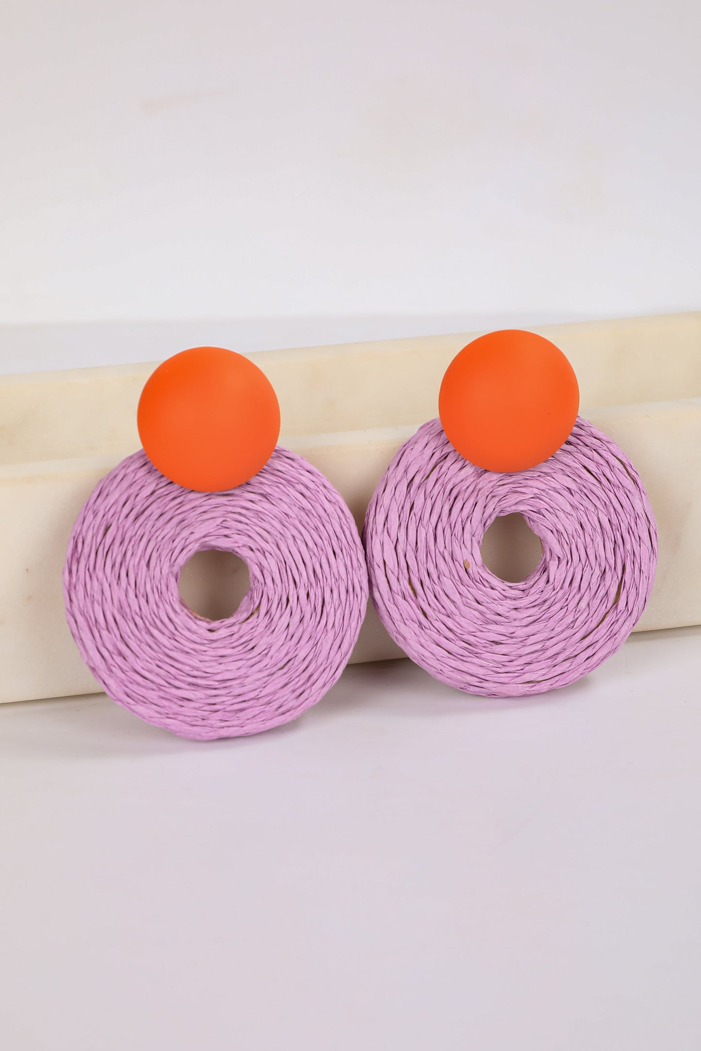Layla Purple Straw Circle Statement Earrings
