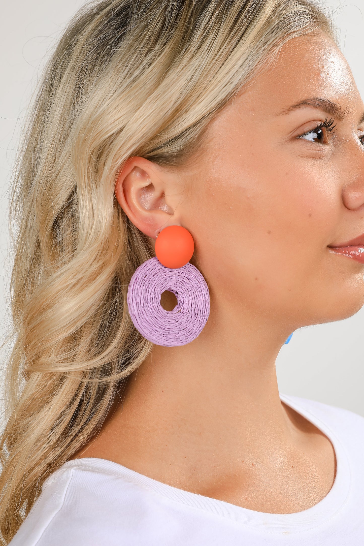 Layla Purple Straw Circle Statement Earrings