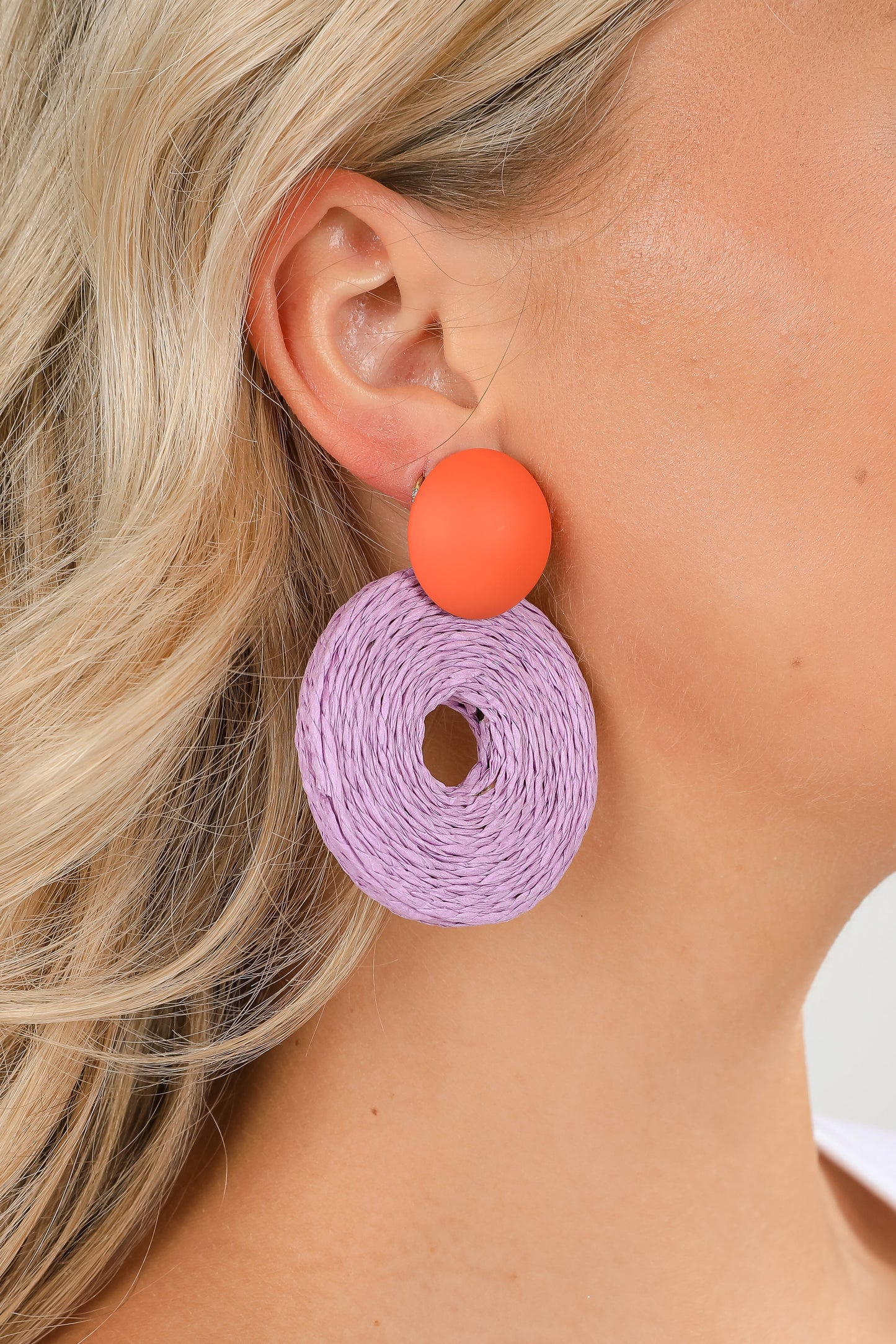 Layla Purple Straw Circle Statement Earrings