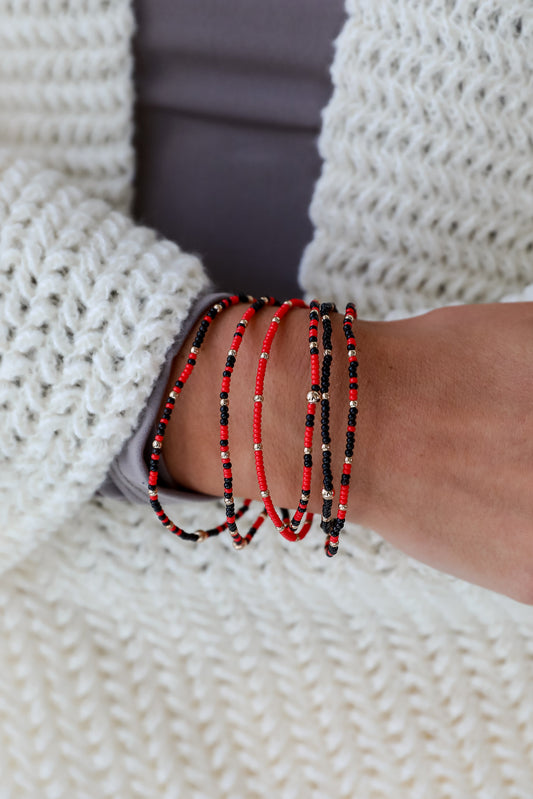 FINAL SALE - Audrey Red/Black Beaded Bracelet Set