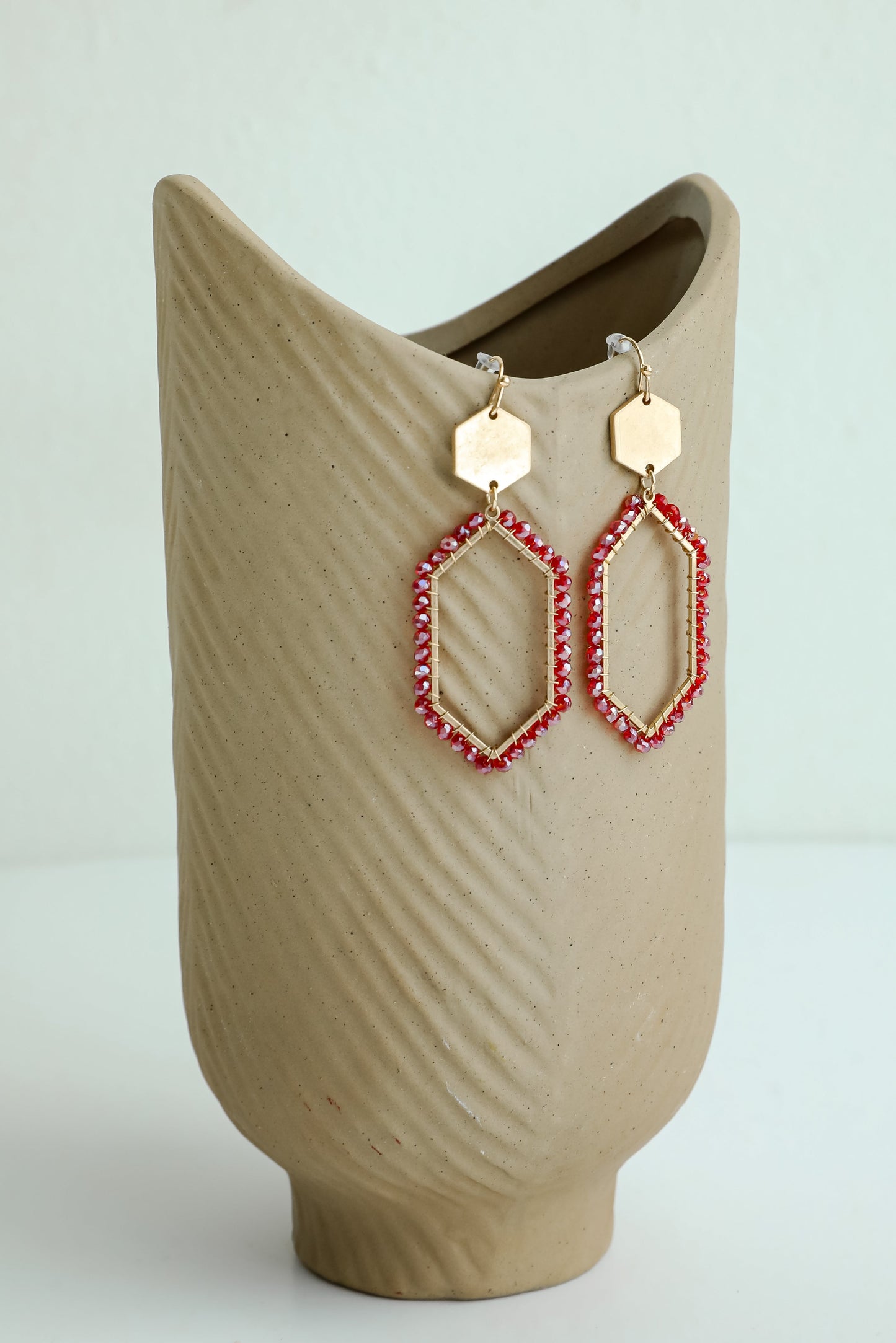 Mollie Red Beaded Statement Drop Earrings