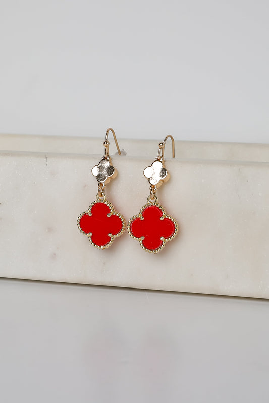 Hannah Red Quatrefoil Drop Earrings