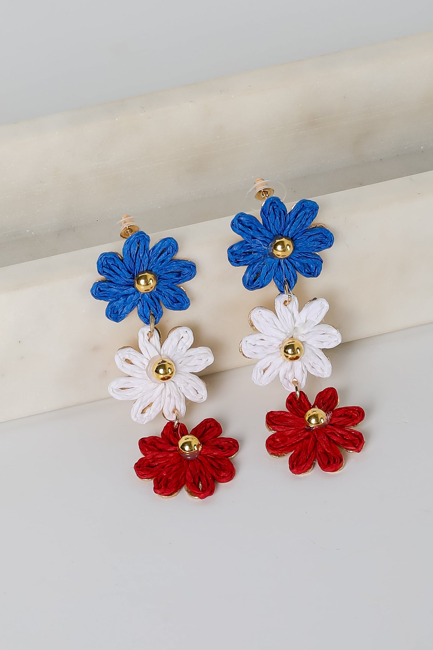 FINAL SALE - Emery Red Straw Flower Drop Earrings