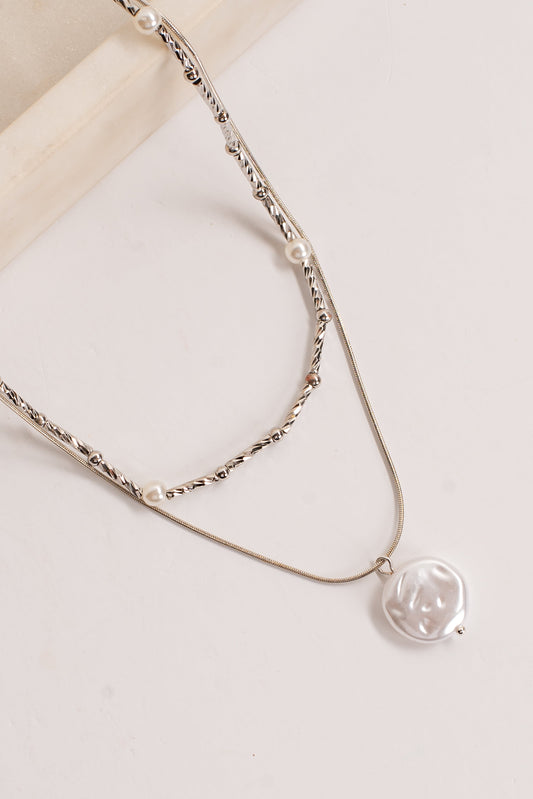 Sofia Silver Pearl Charm Layered Necklace