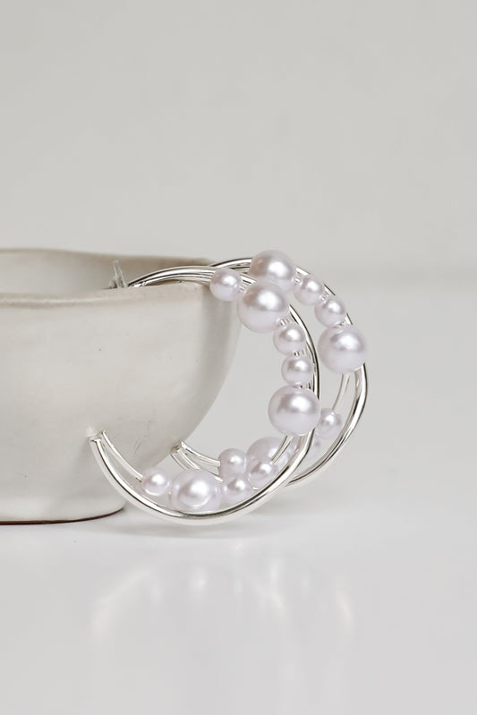 Aiden Silver Pearl Double Hoop Earrings