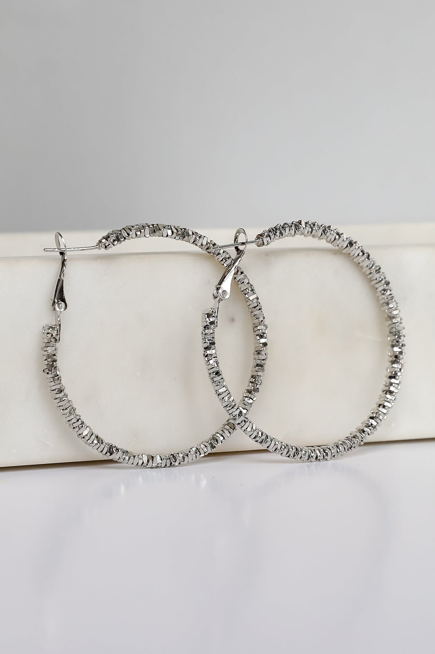 Natalie Silver Textured Hoop Earrings
