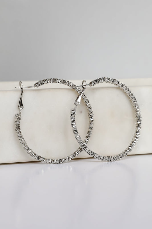 Natalie Silver Textured Hoop Earrings