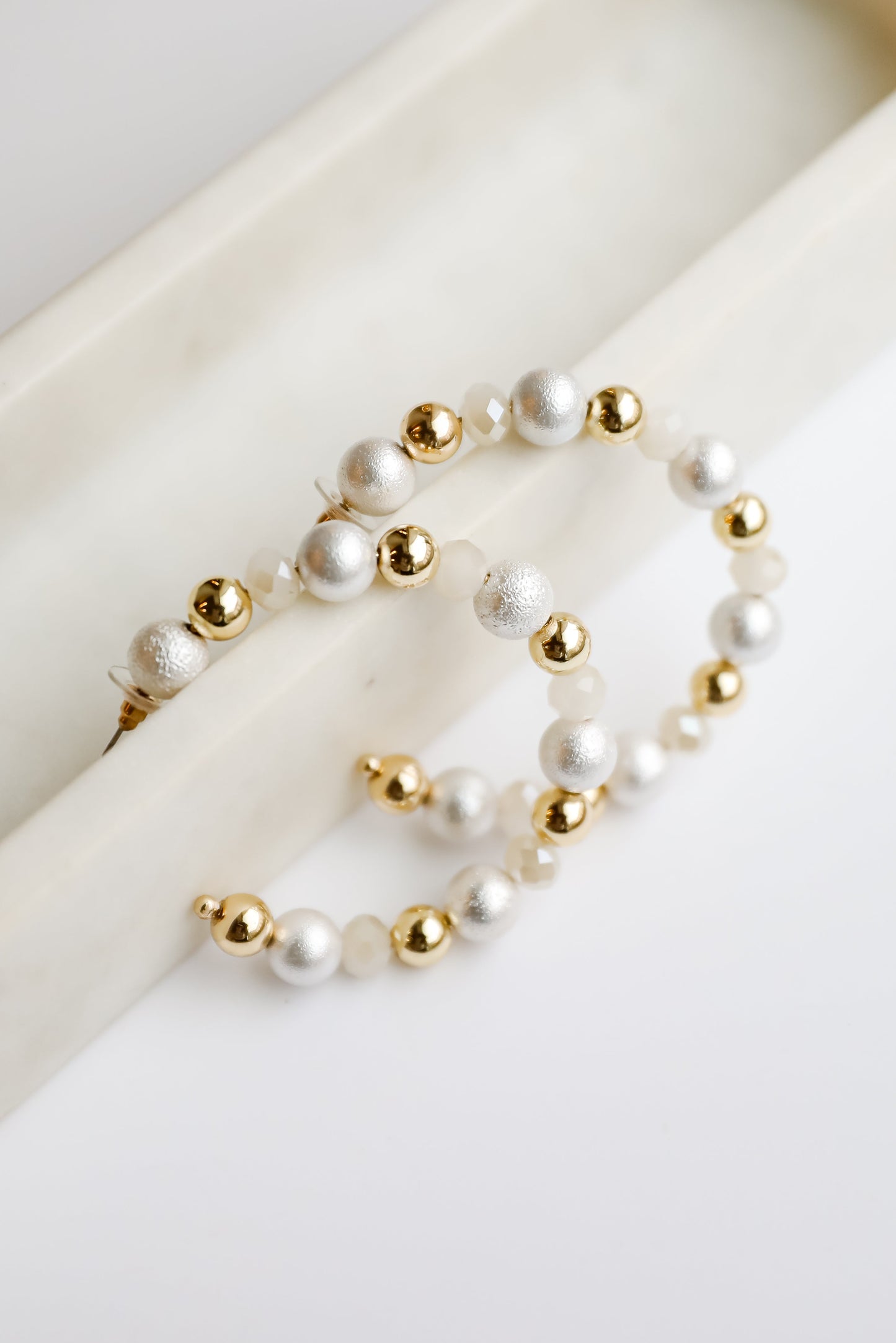 FINAL SALE - Lexi White Beaded Hoop Earrings