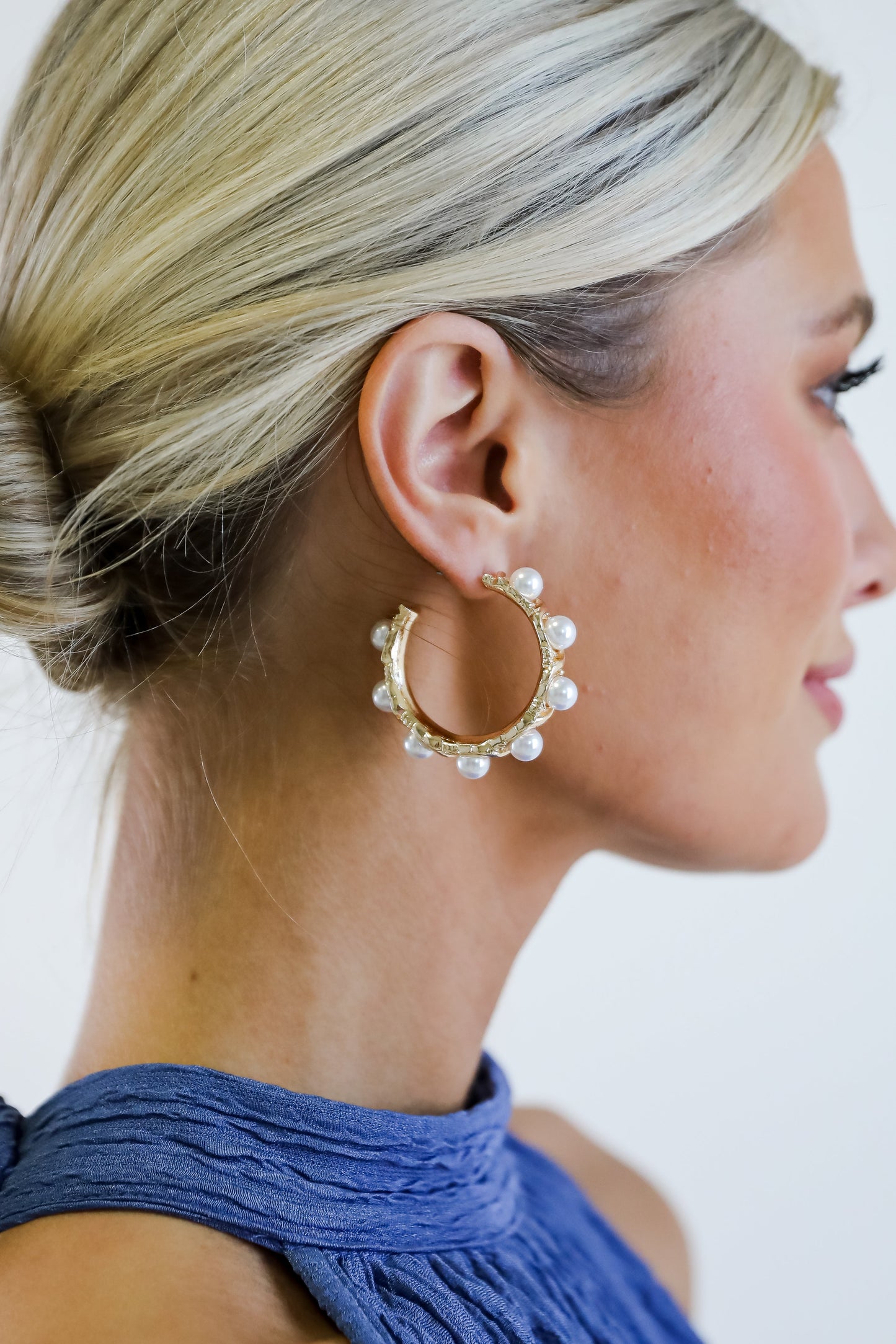 FINAL SALE - Amber Gold Pearl Hoop Earrings