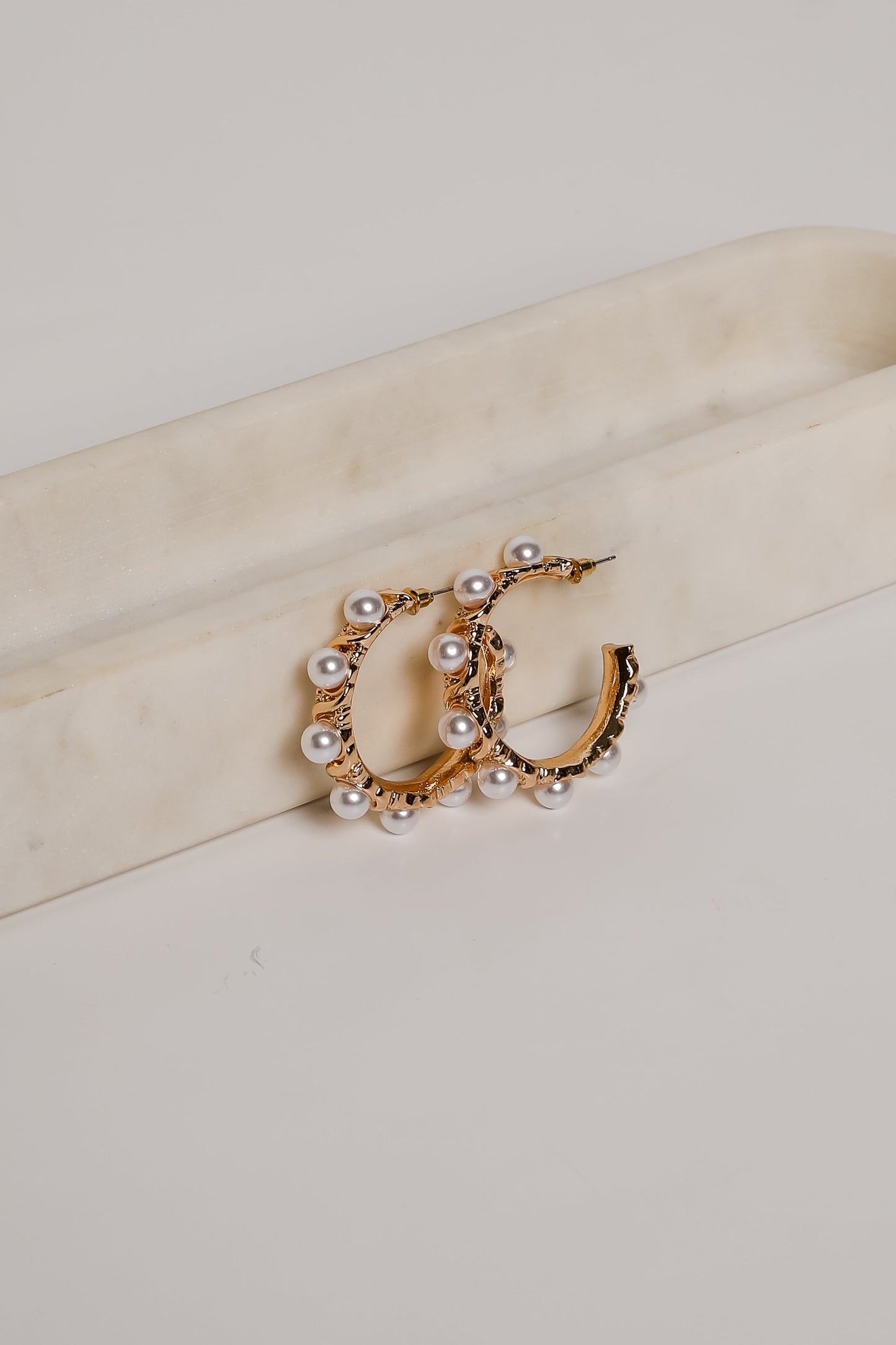 FINAL SALE - Amber Gold Pearl Hoop Earrings