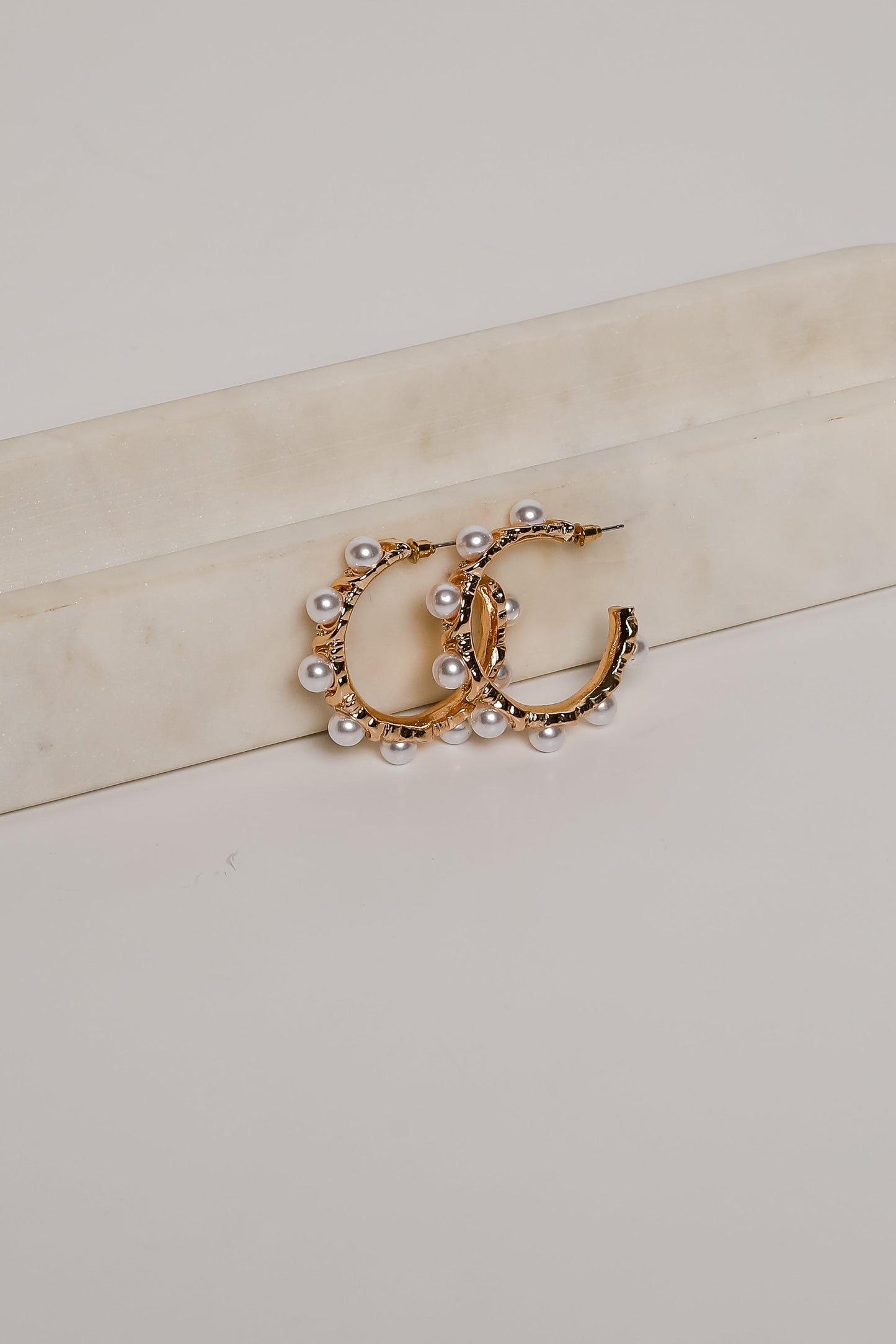 FINAL SALE - Amber Gold Pearl Hoop Earrings