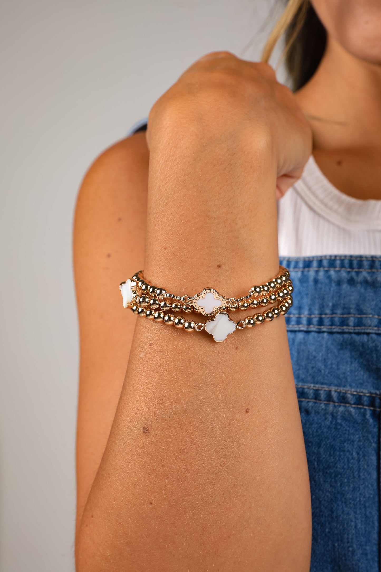 Maggie Beaded Quatrefoil Charm Bracelet Set