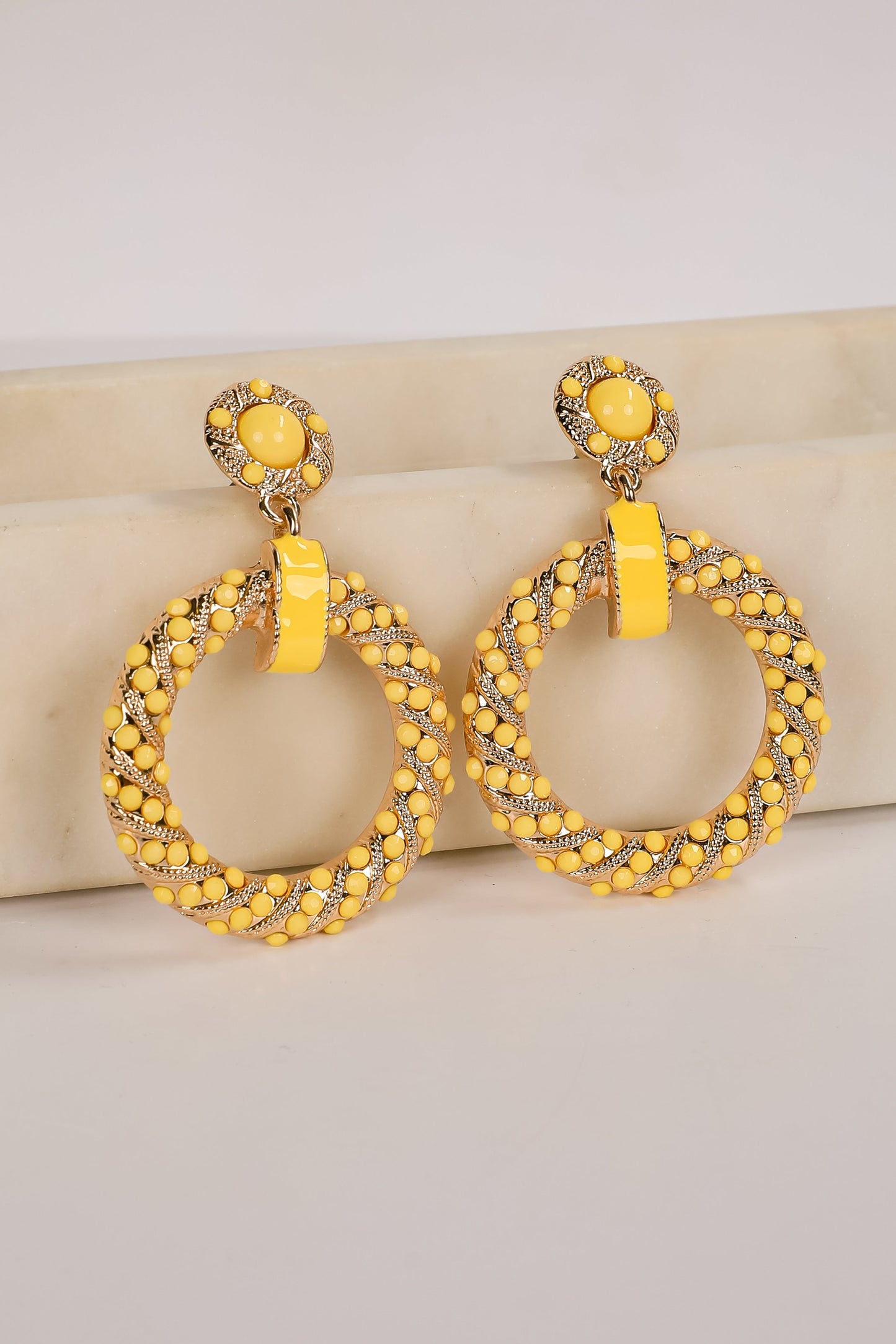 Carmen Yellow Circle Drop Earrings