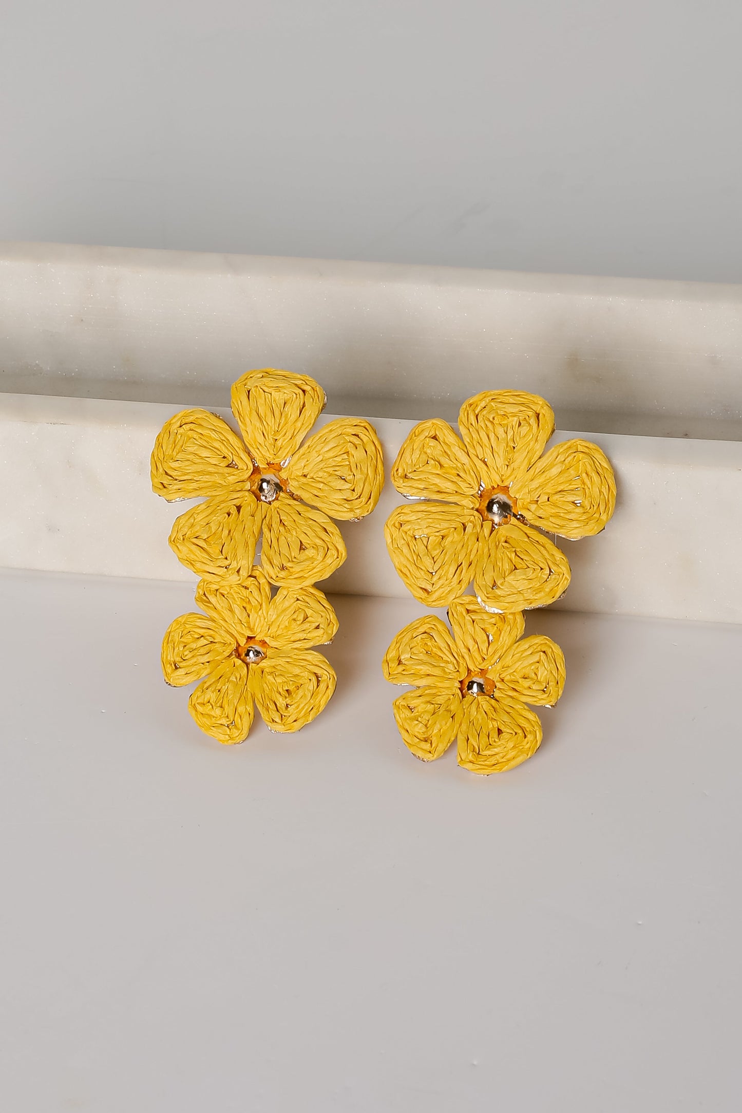 FINAL SALE - Gracie Straw Flower Drop Earrings