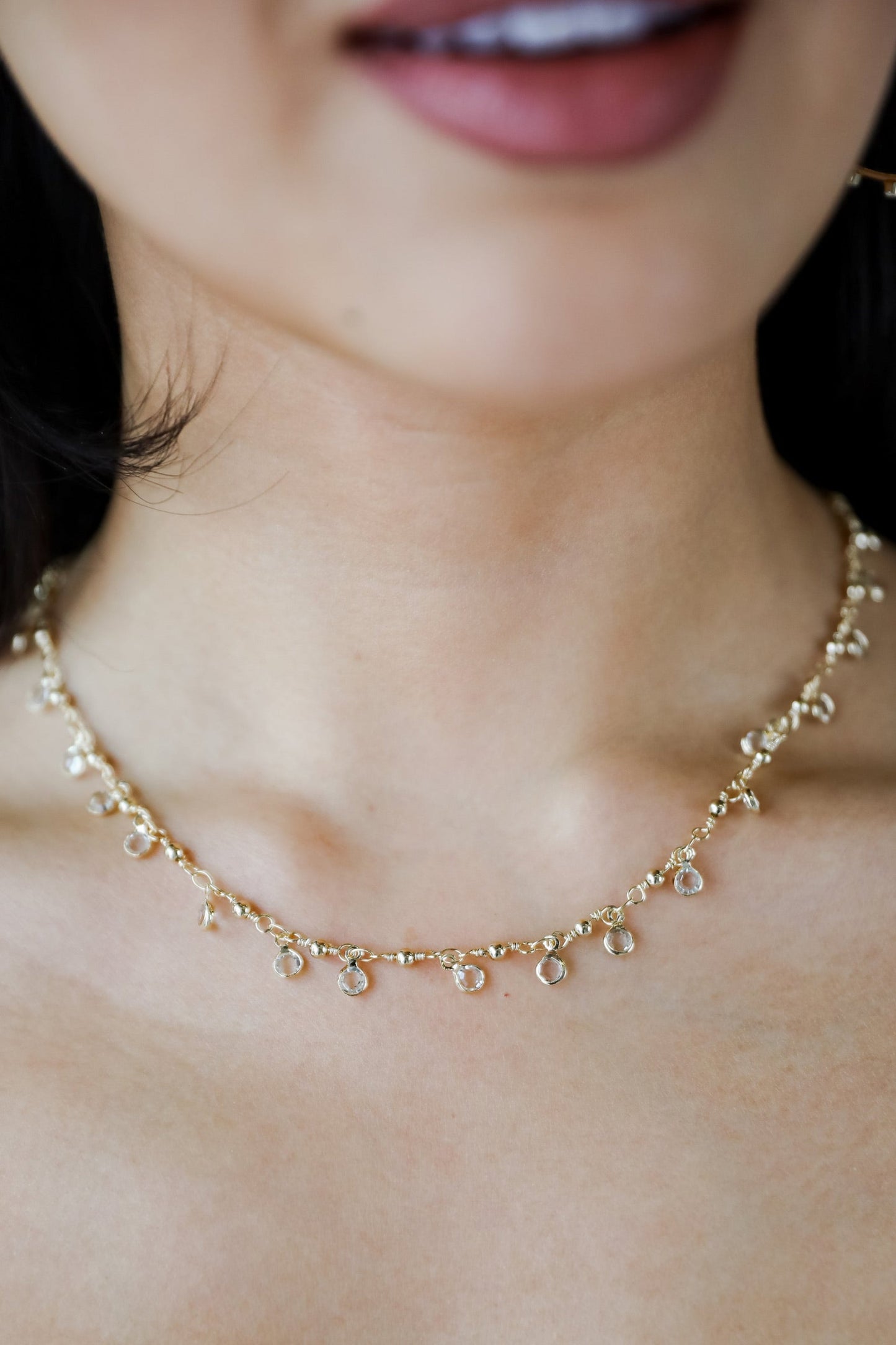 Margaret Gold Rhinestone Charm Necklace