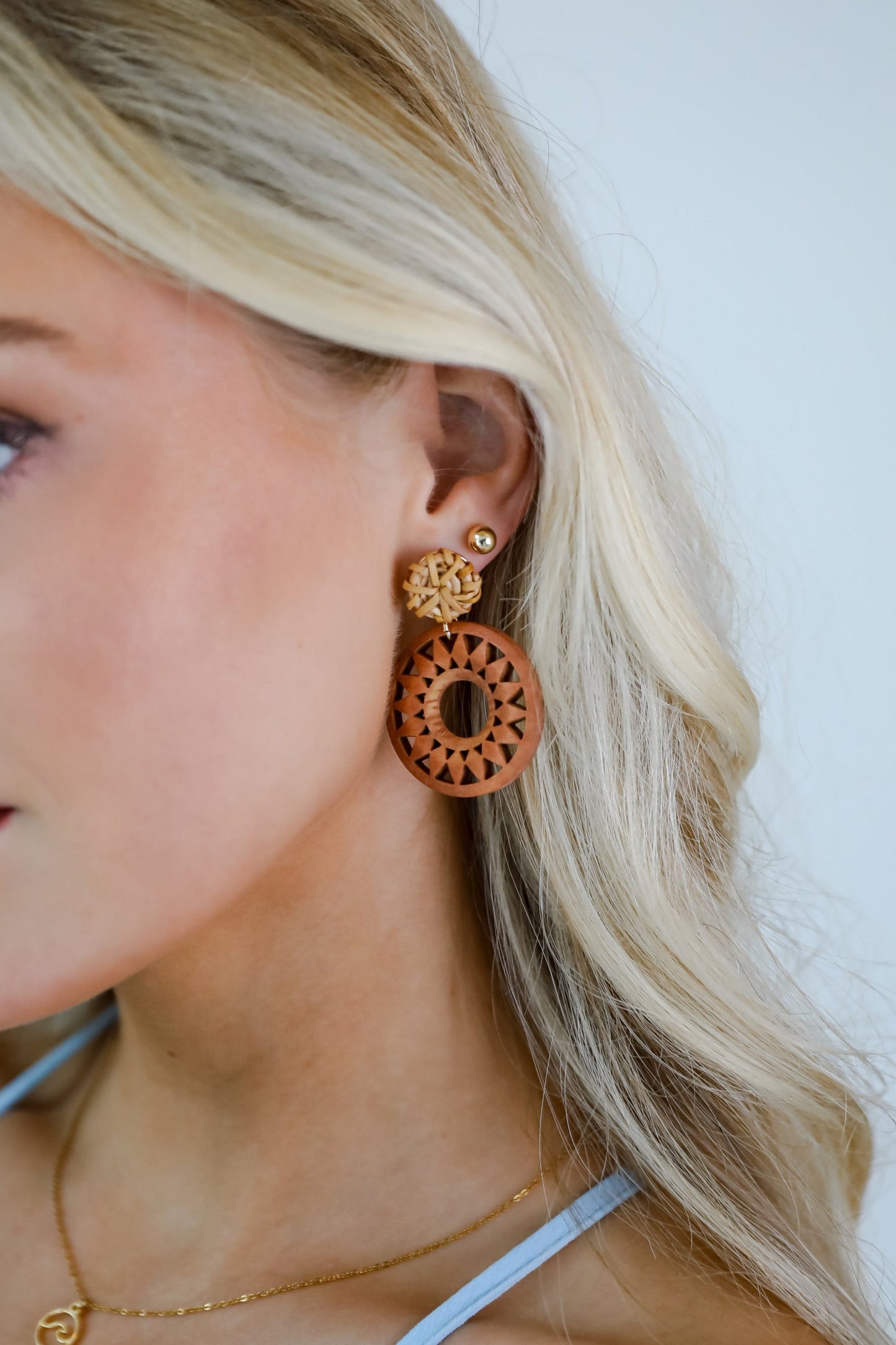 FINAL SALE - Mariana Natural Wooden Circle Drop Earrings