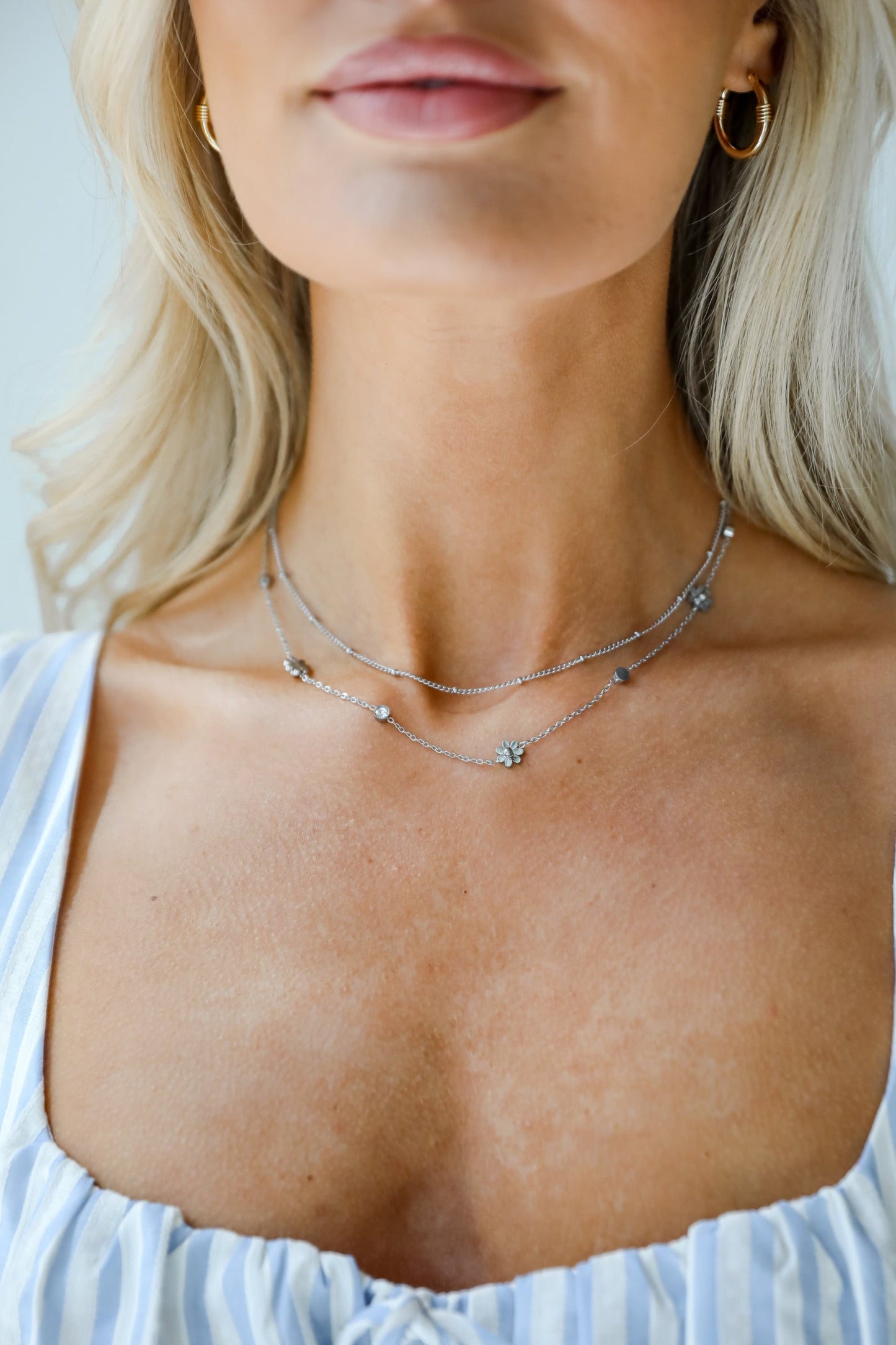 Lindsay Silver Flower Charm Layered Necklace