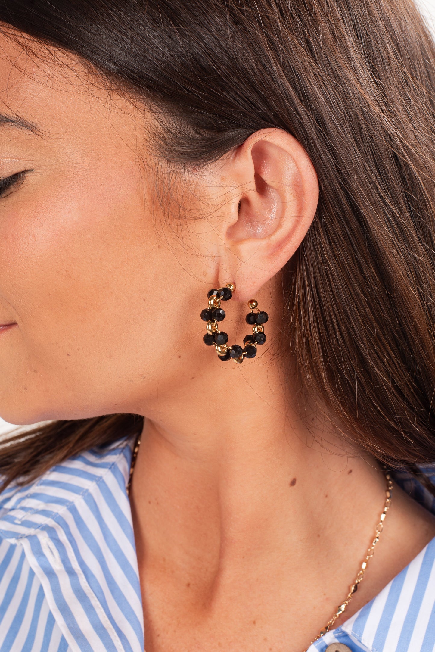 Kenna Black Beaded Hoop Earrings