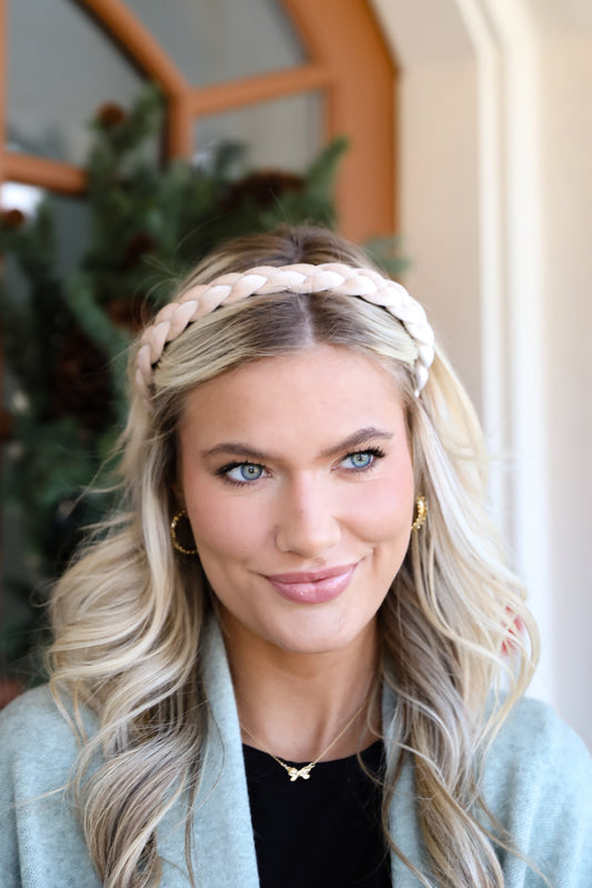FINAL SALE - Sweet Credentials Beige Velvet Braided Headband
