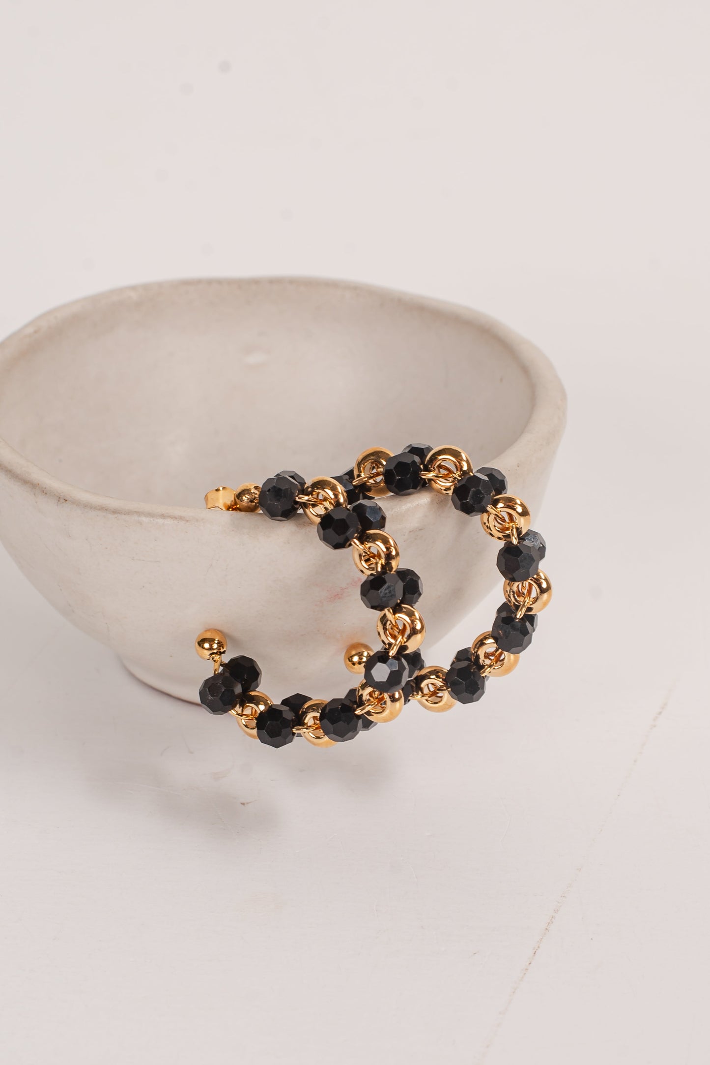 Kenna Black Beaded Hoop Earrings