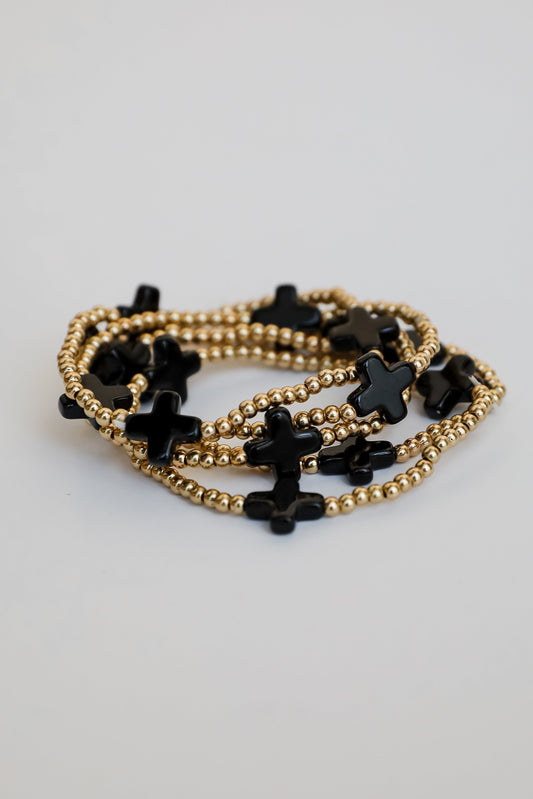 Alanna Black Beaded Bracelet Set