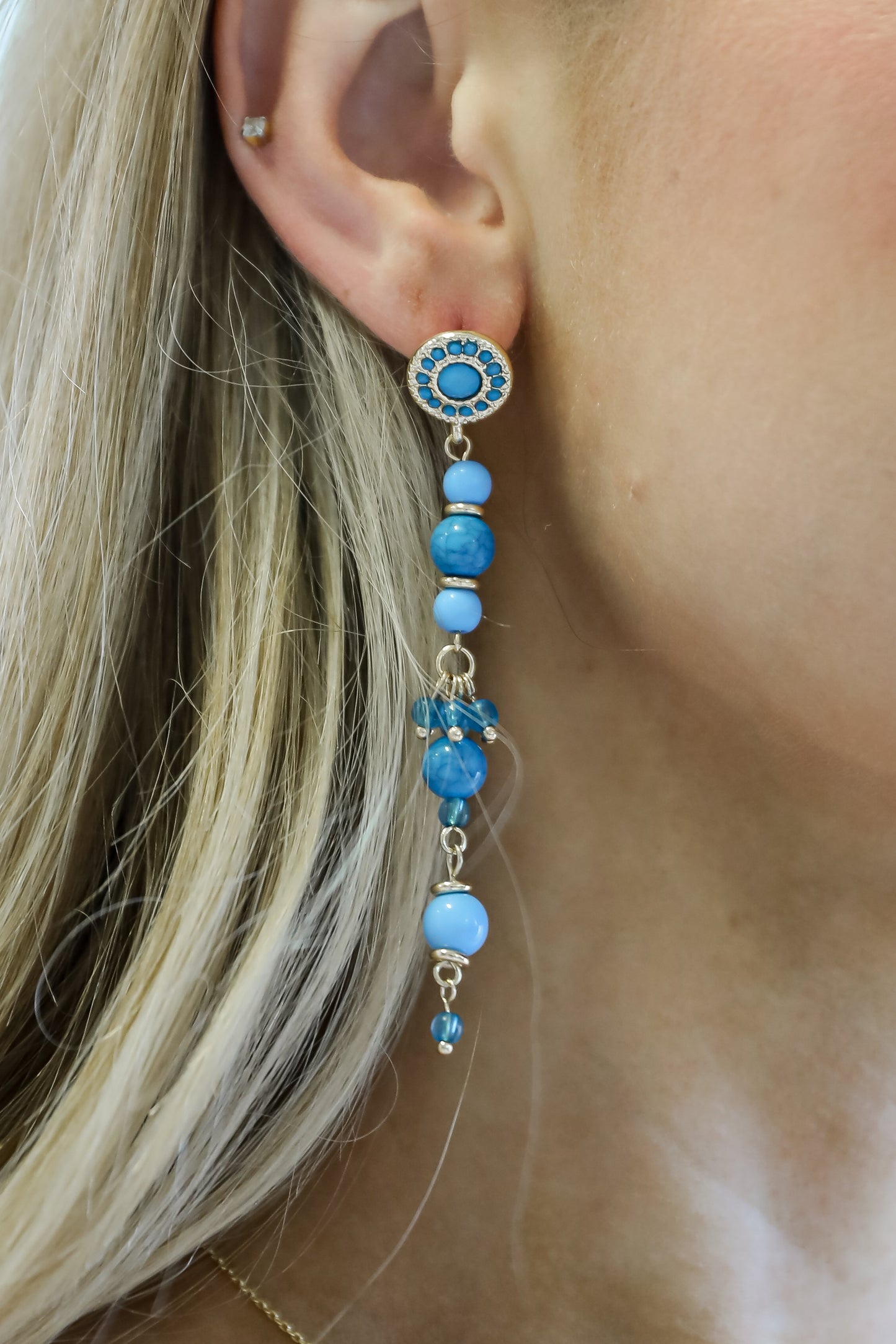 FINAL SALE - Rachel Blue Beaded Drop Earrings